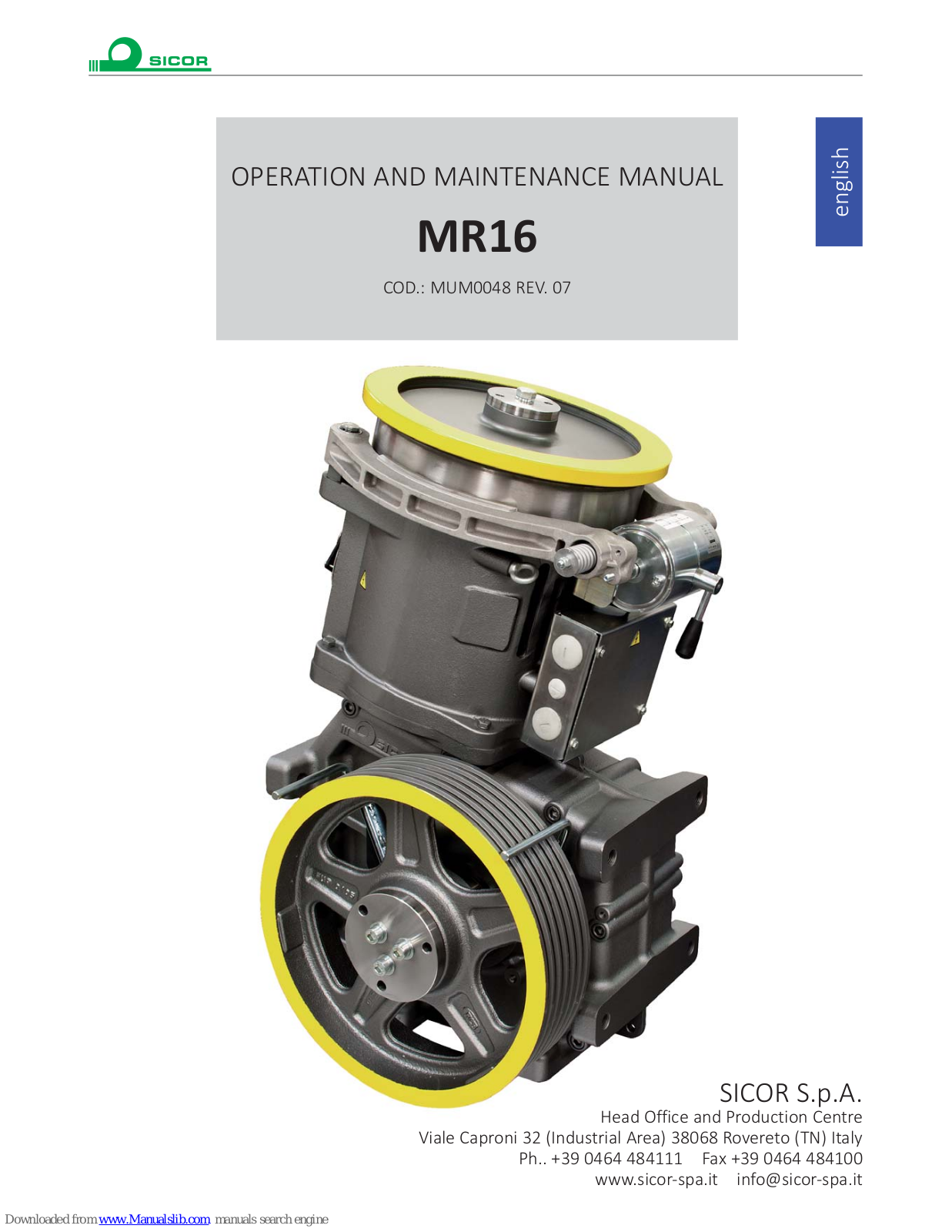 Sicor MR16 Operation And Maintenance Manual