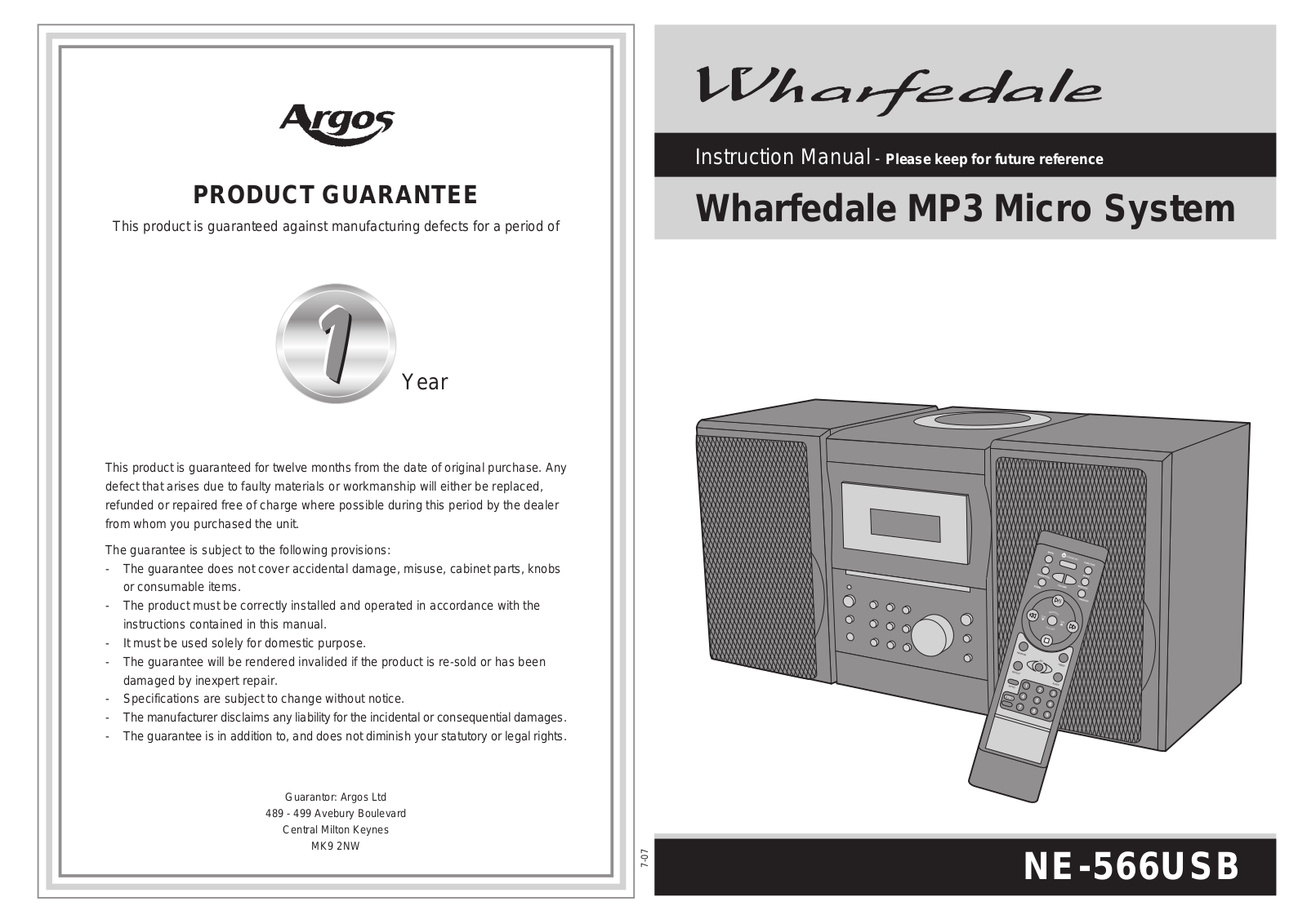 Wharfedale Pro NE-566USB Instruction Manual