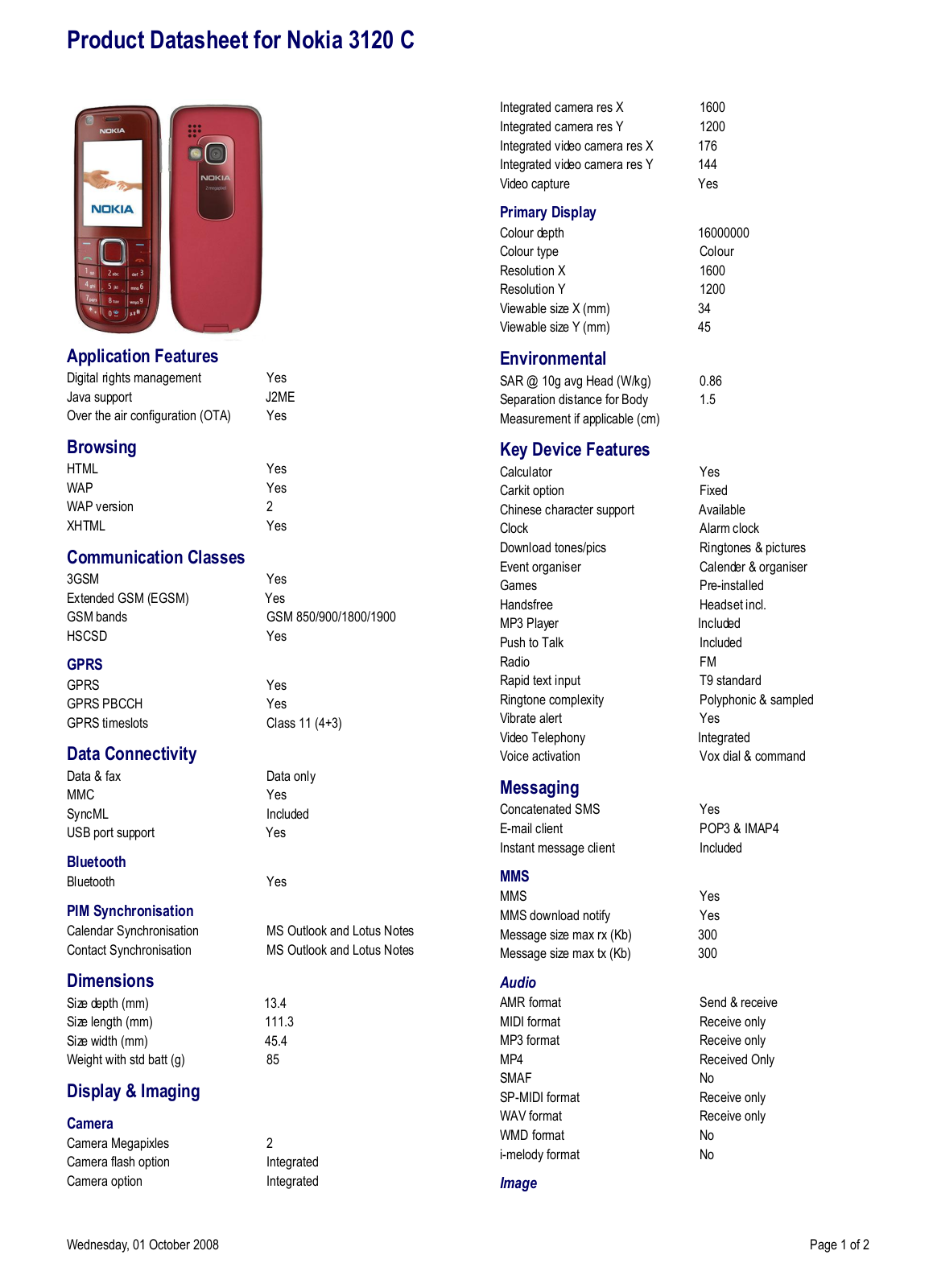 Nokia 3120C DATASHEET