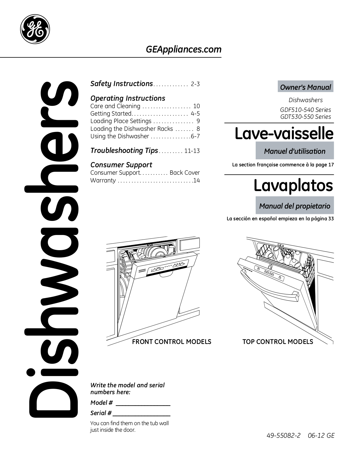 GE GDT530-550, GDF510-540 User Manual