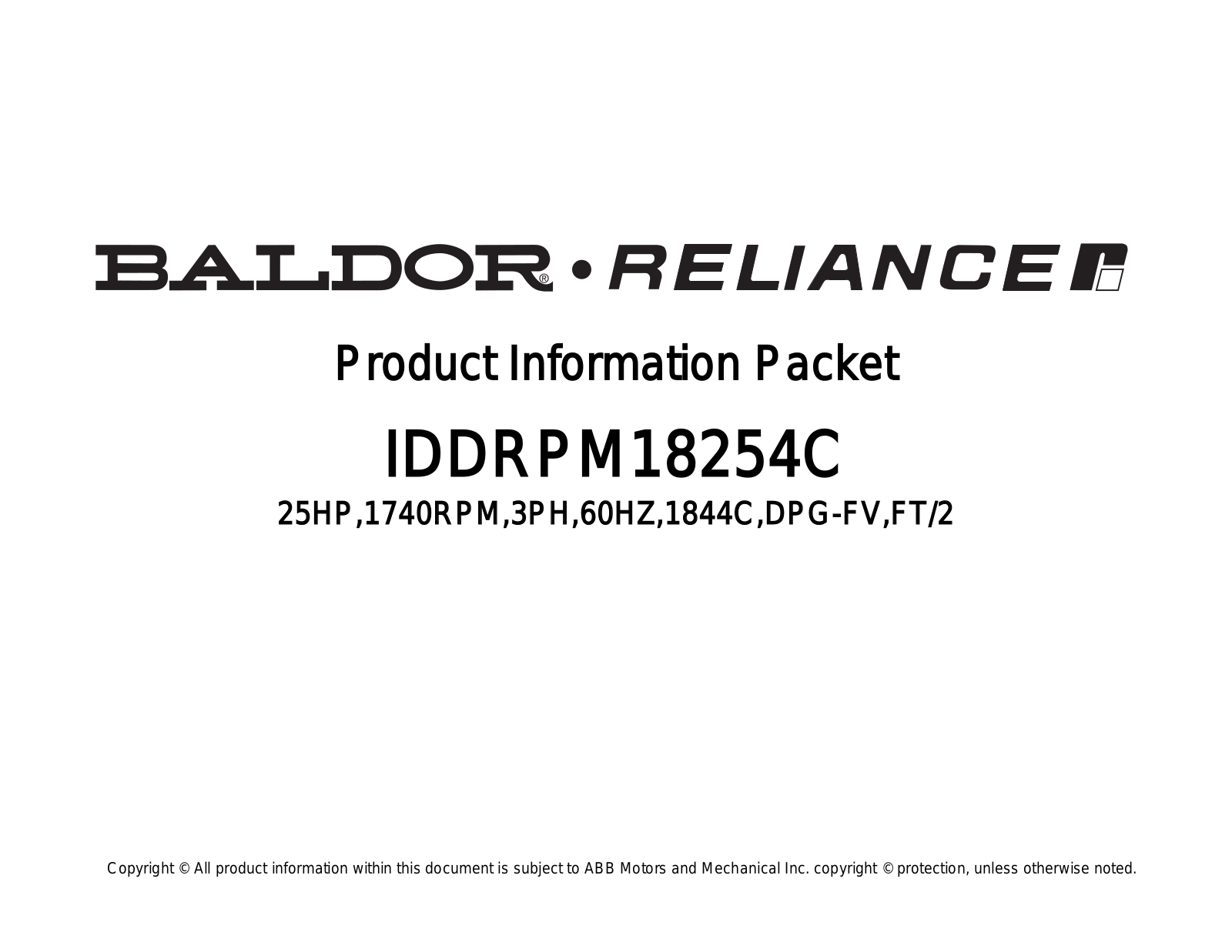 Baldor IDDRPM18254C Product Information Sheet