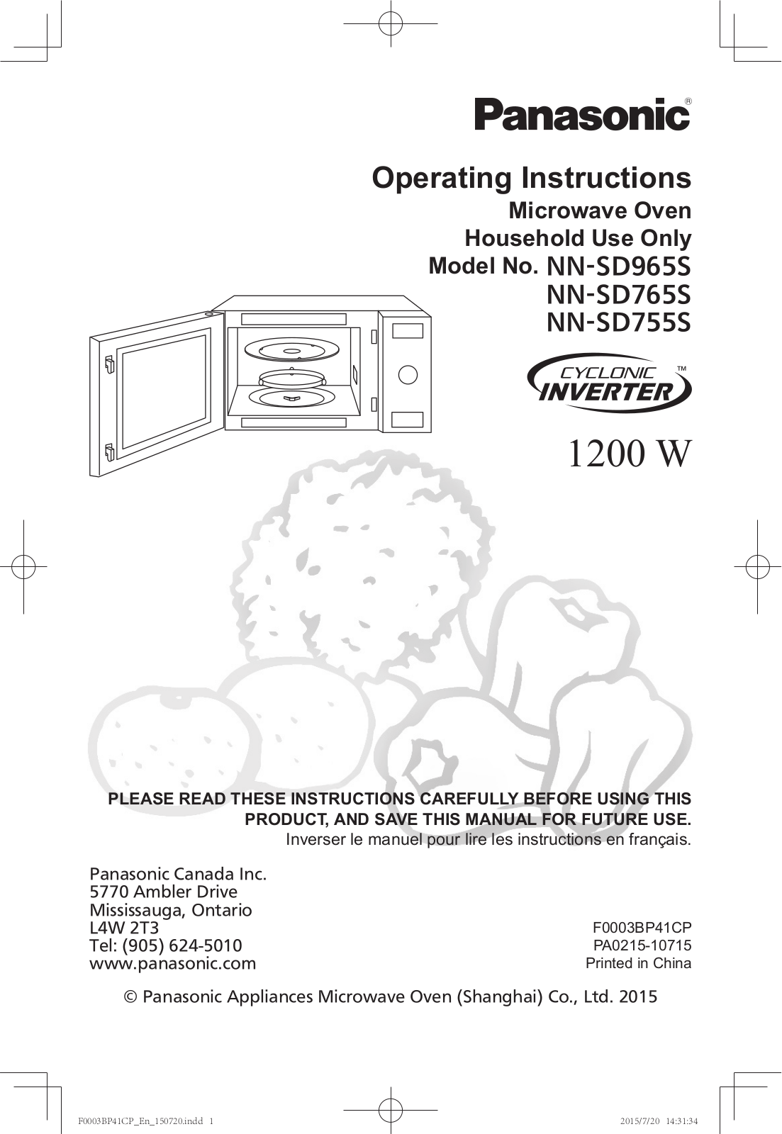 Panasonic NN-SD965S, NN-SD765S, NN-SD755S Operating Instructions