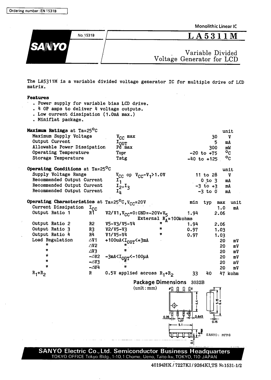 SANYO LA5311M Datasheet