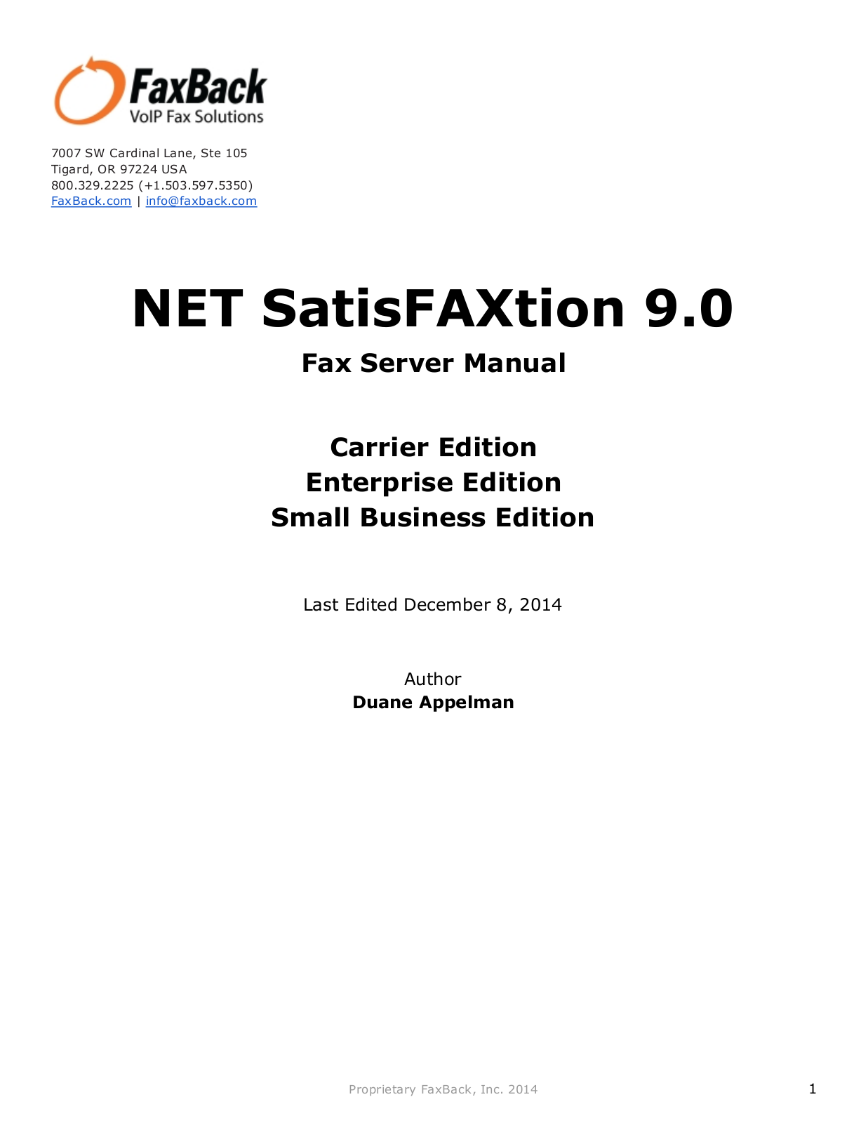 FaxBack NET SatisFAXtion 9.0 User Manual - ManualMachine.com