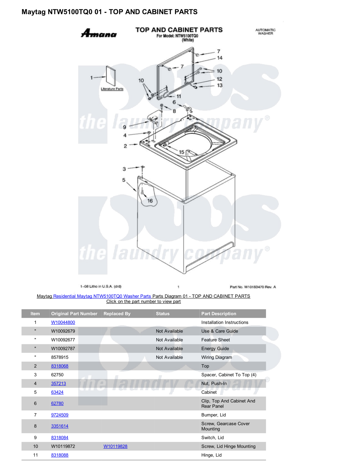 Maytag NTW5100TQ0 Parts Diagram