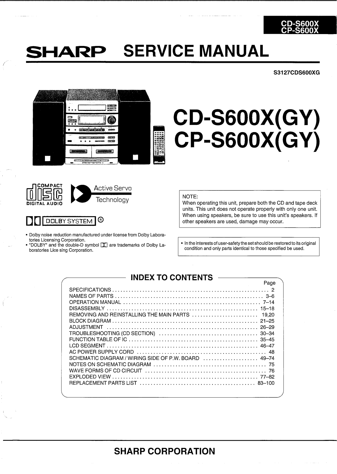 Sharp CDS-600-X Service manual