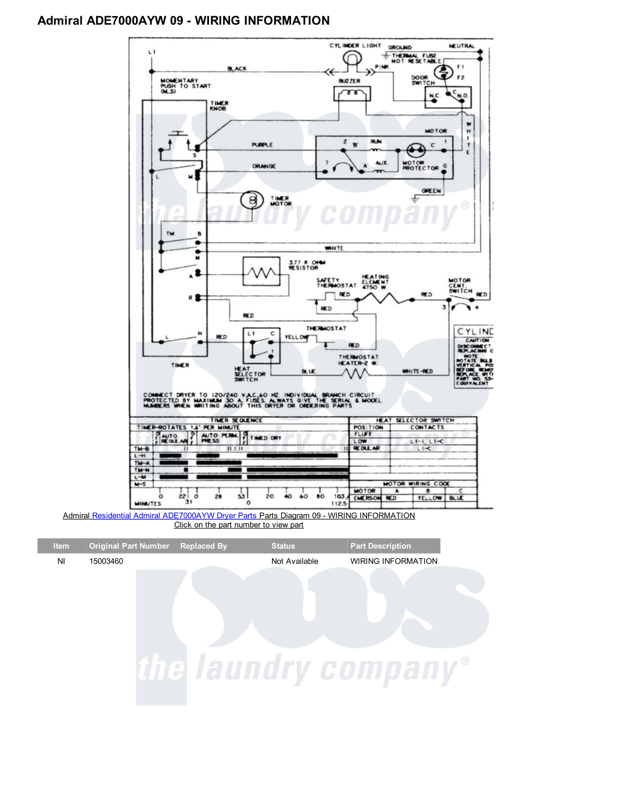 Admiral ADE7000AYW Parts Diagram