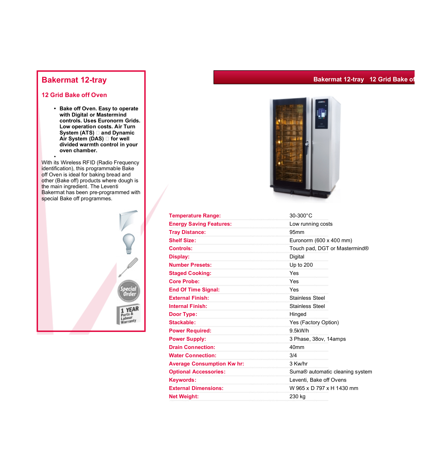 Valera BAKERMAT 12-TRAY DATASHEET