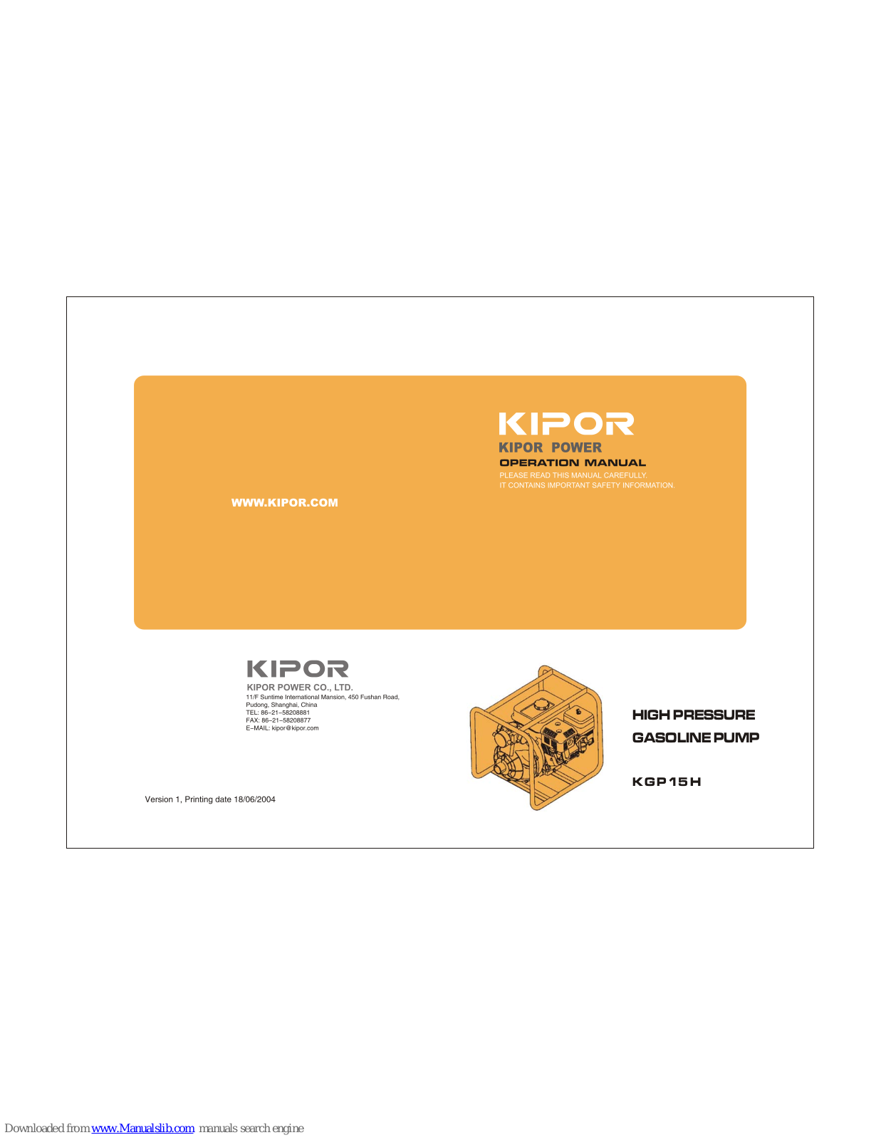 Kipor KGP15H Operation Manual