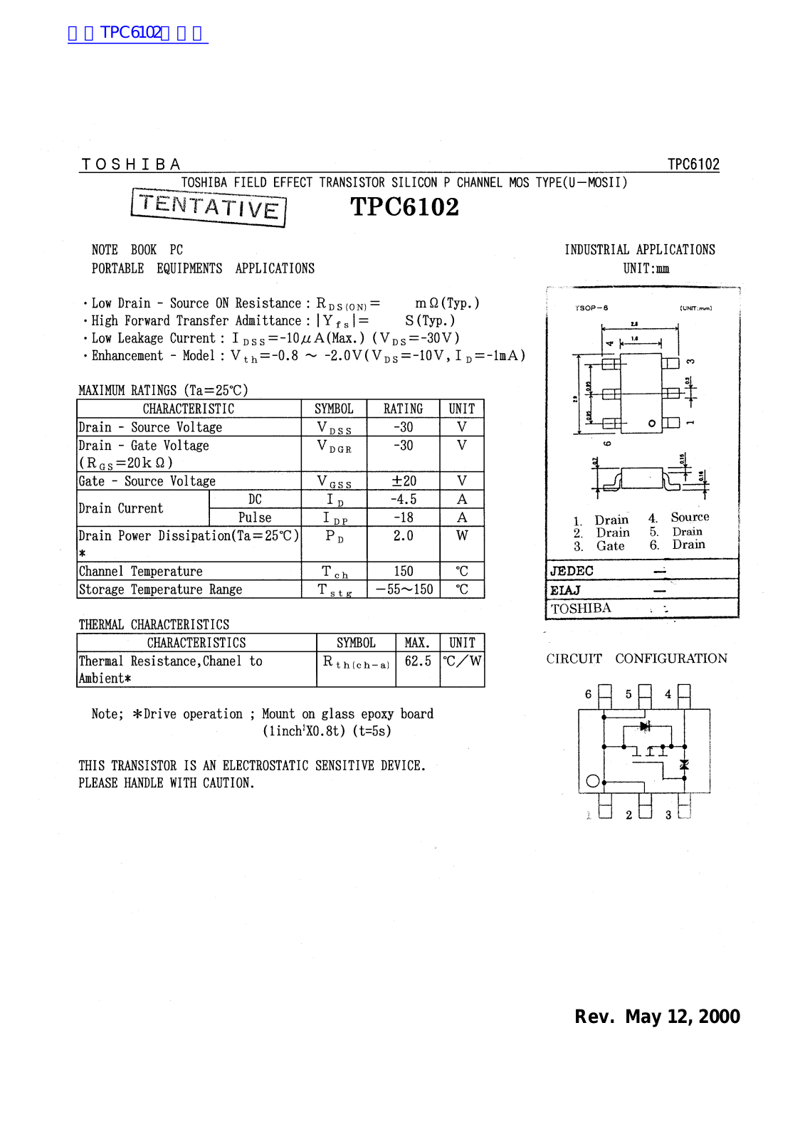 TOSHIBA TPC6102 Technical data