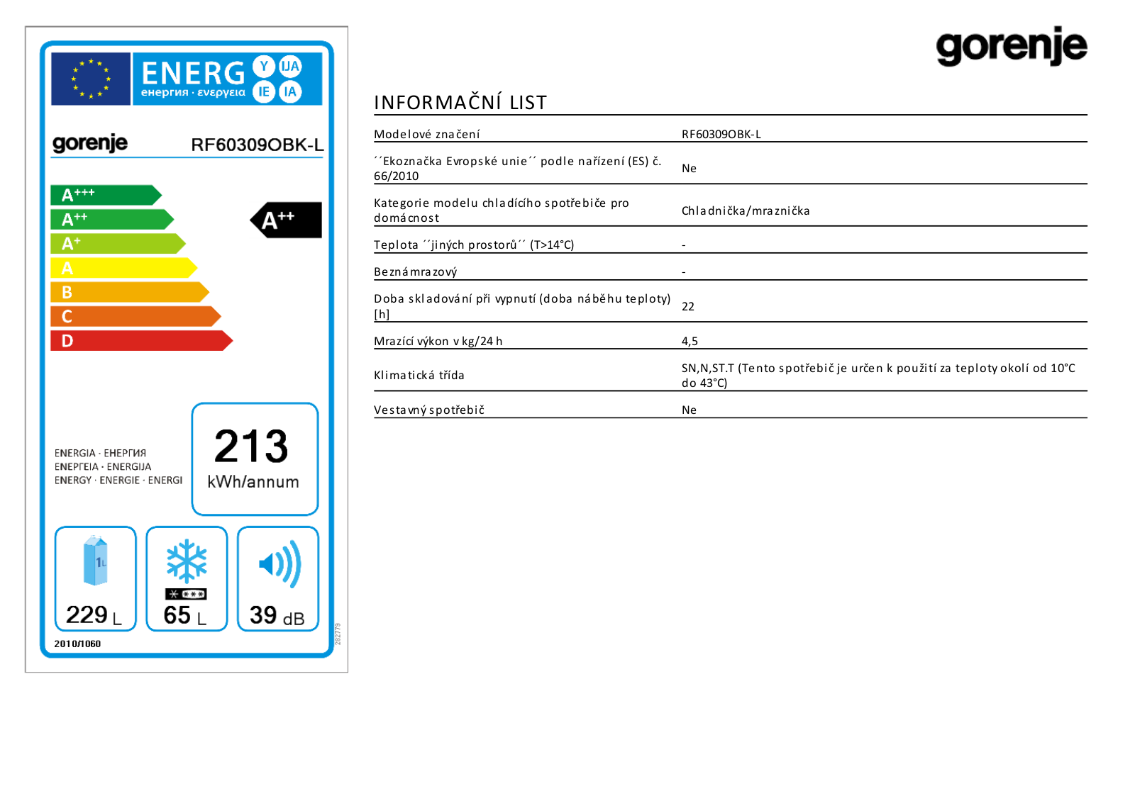 Gorenje RF 60309 OBKL User Manual