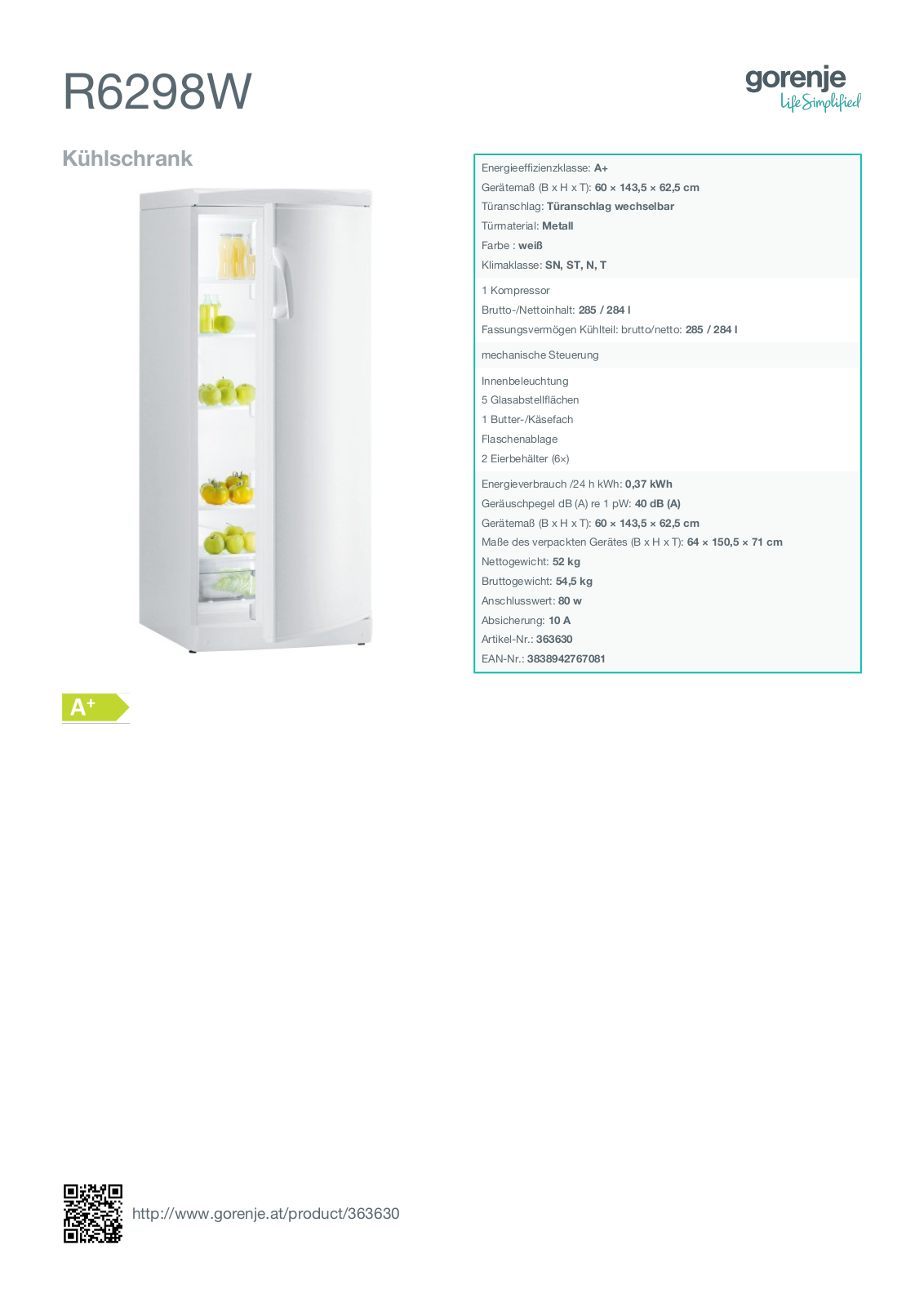 Gorenje R6298W User Manual