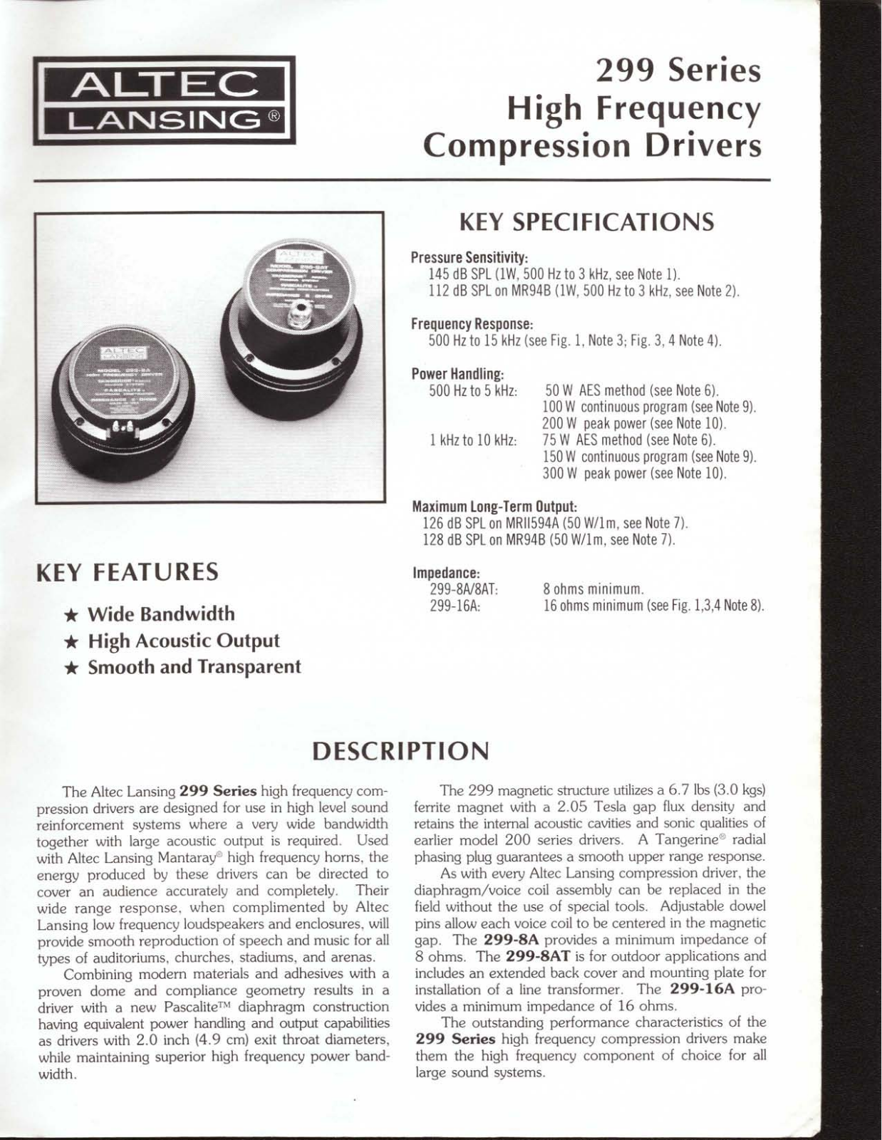 Altec lansing 299 HF User Manual