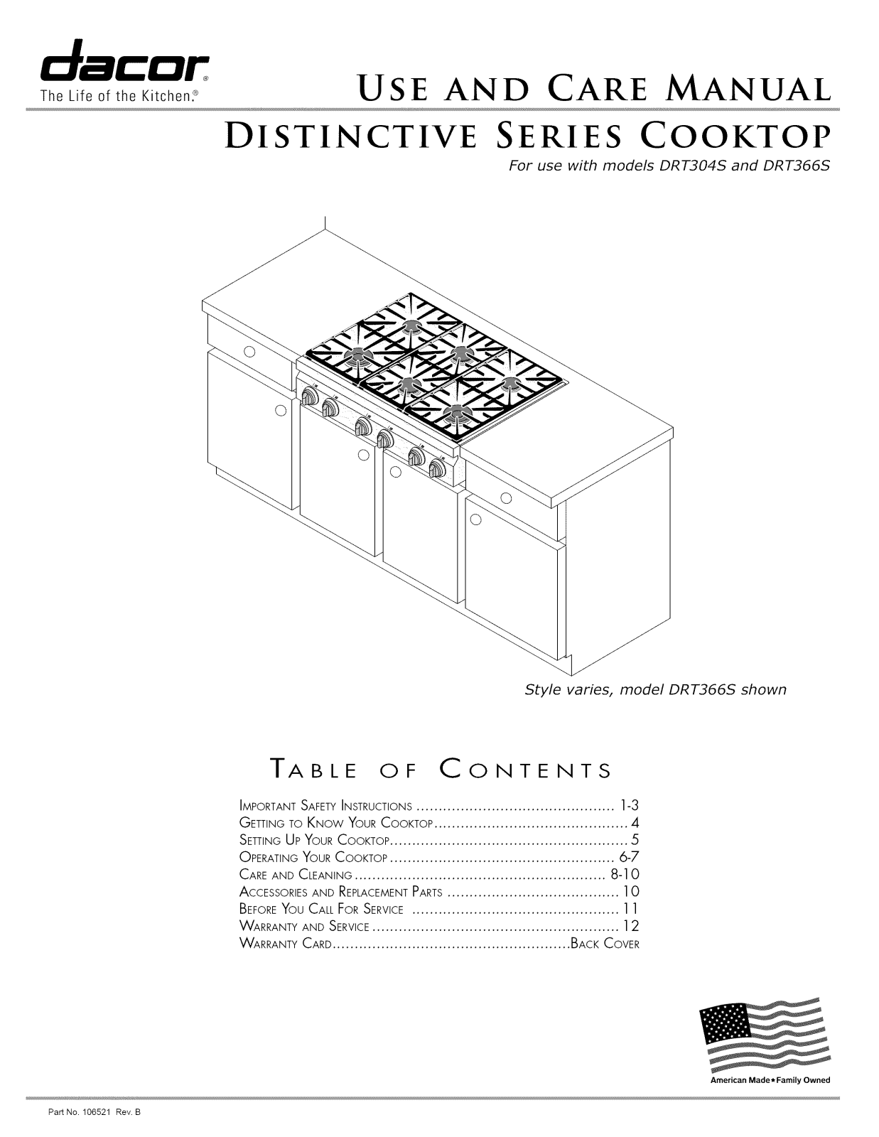 Dacor DRT366SNGH, DRT366SNG, DRT366SLPH, DRT366SLP, DRT304SNGH Owner’s Manual