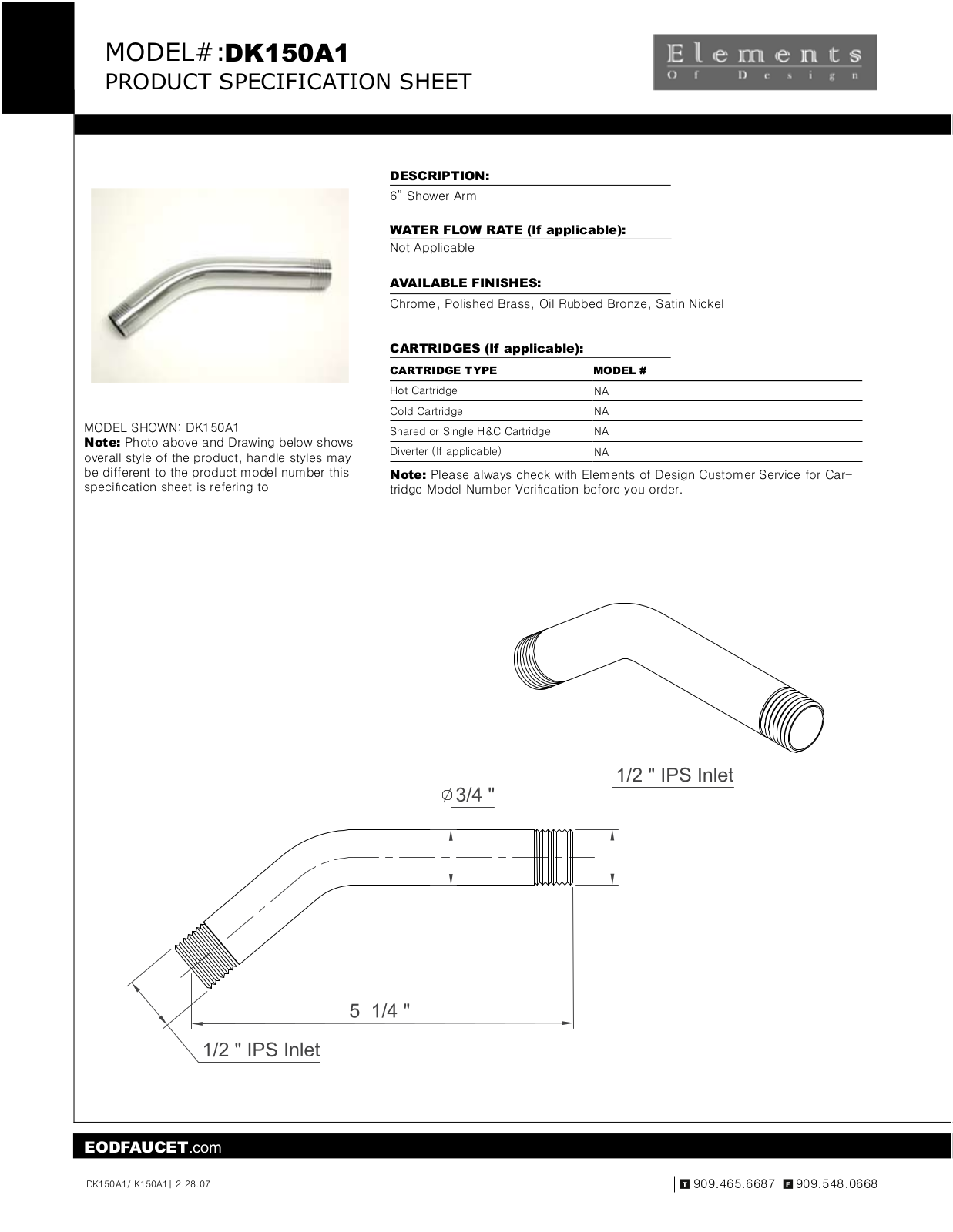 Elements of Design EDE1315 Specification Sheet - ManualMachine.com