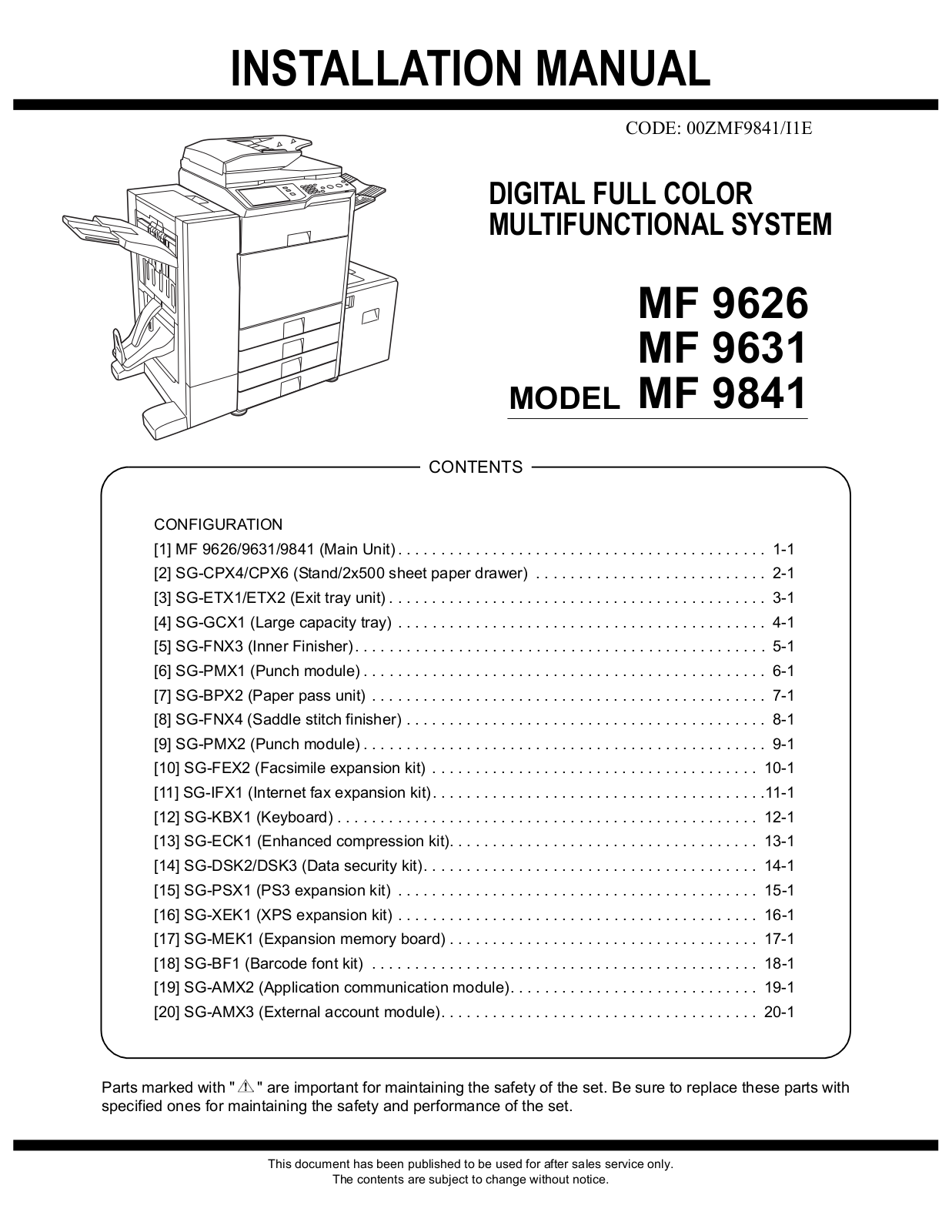 Sagem MF 9841, MF 9626, MF 9631 INSTALLATION MANUAL