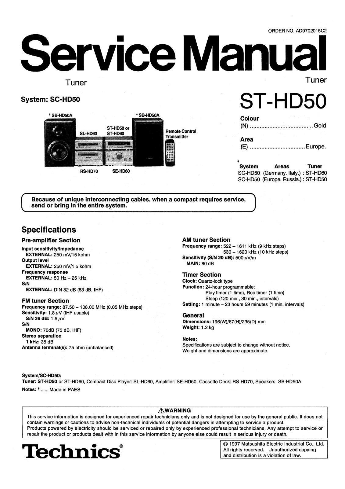 Technics ST-HD-50 Service Manual