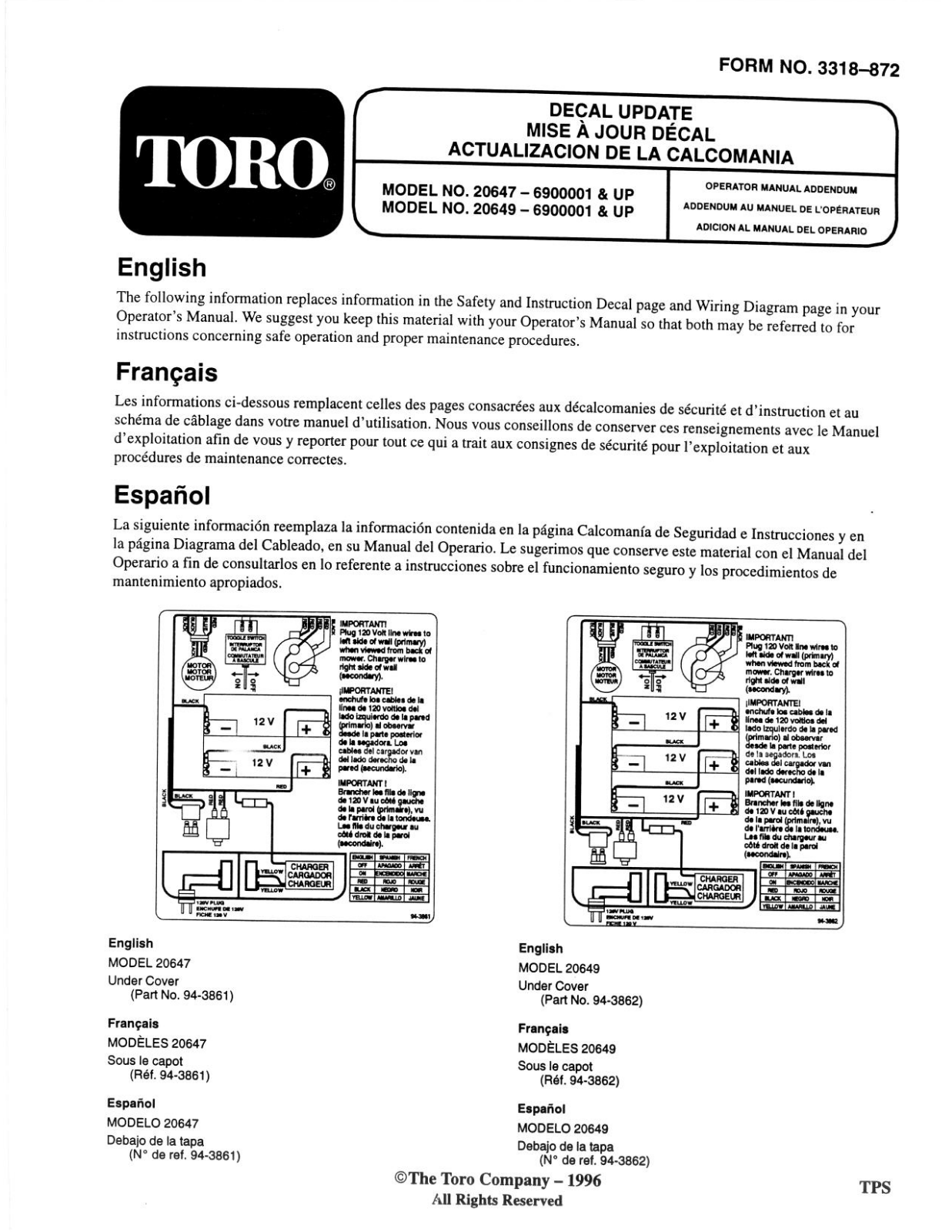 Toro 20647, 20649 Addendum