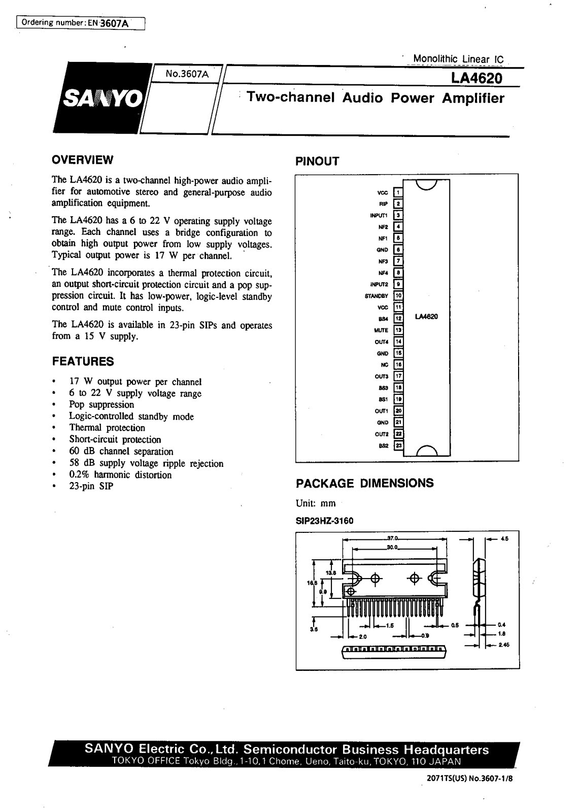 SANYO LA4620 Datasheet