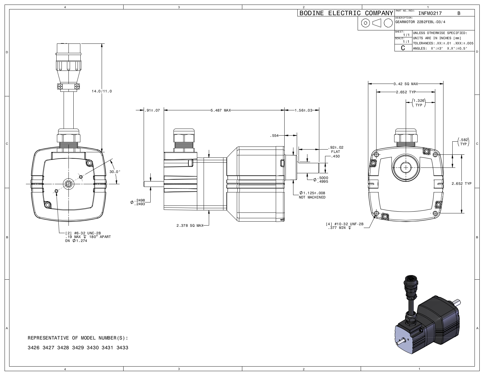 Bodine 3426, 3427, 3428, 3429, 3430 Reference Drawing