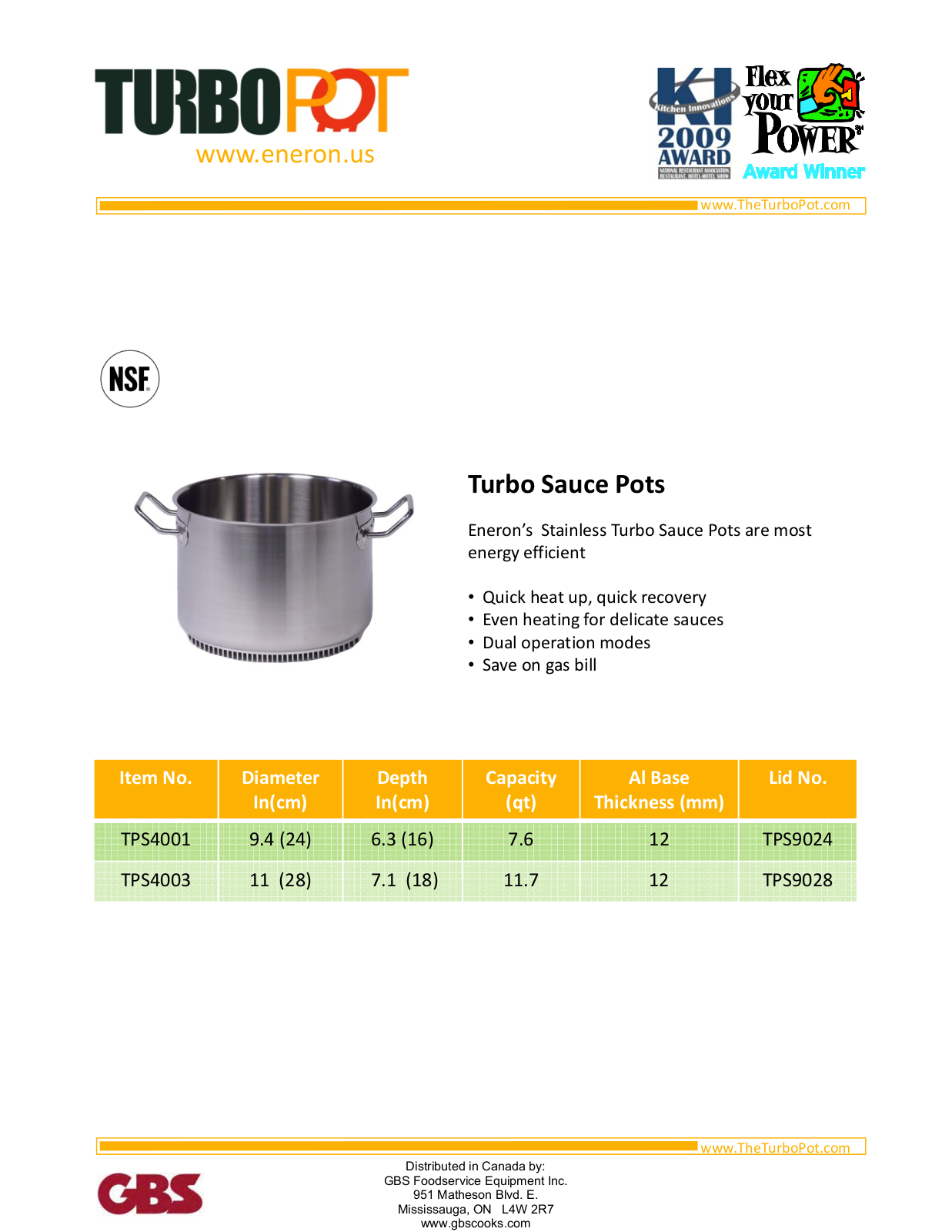 GBS FOOD SERVICE EQUIPMENT TPS4001 User Manual