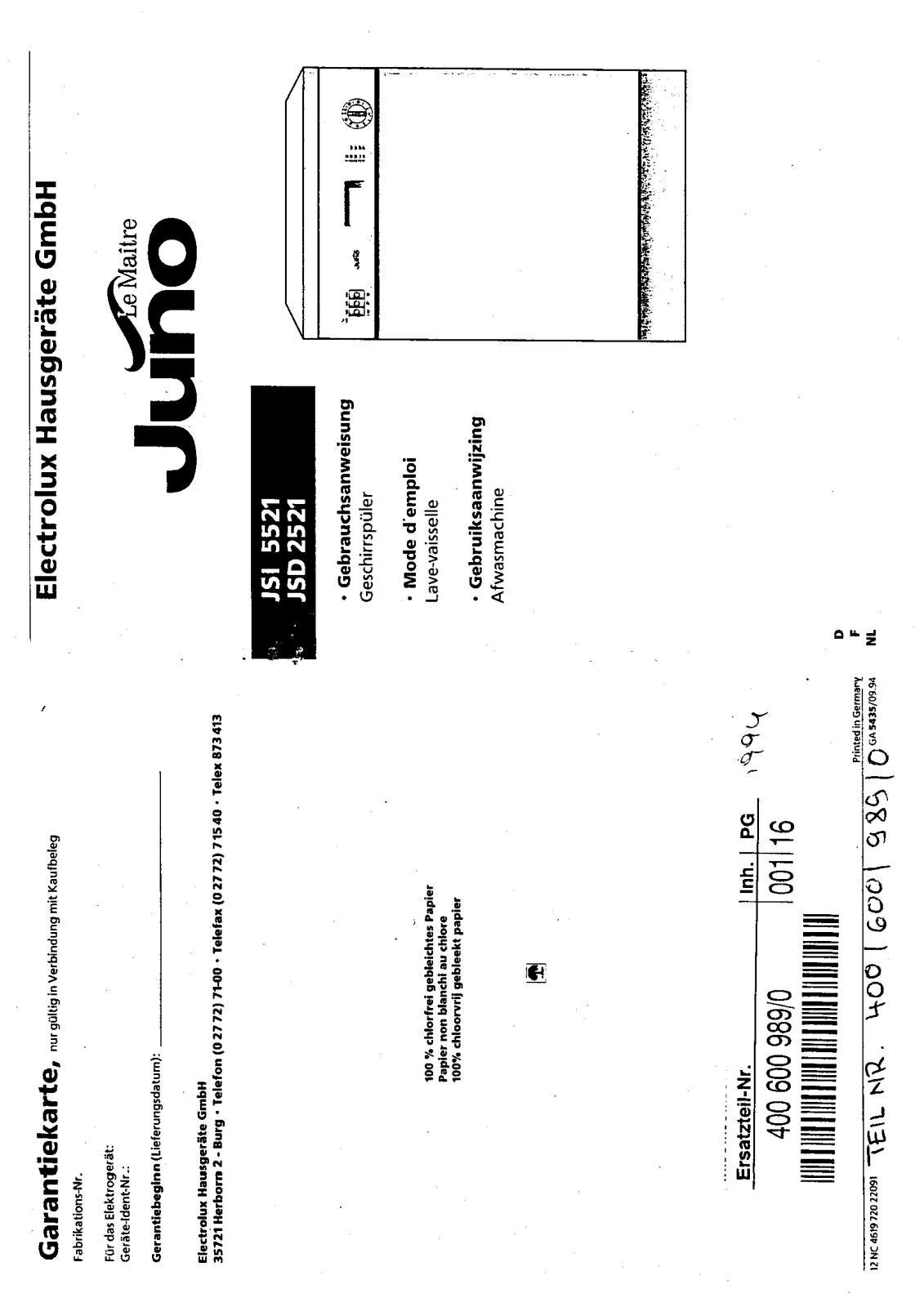 JUNO JSI5521B User Manual