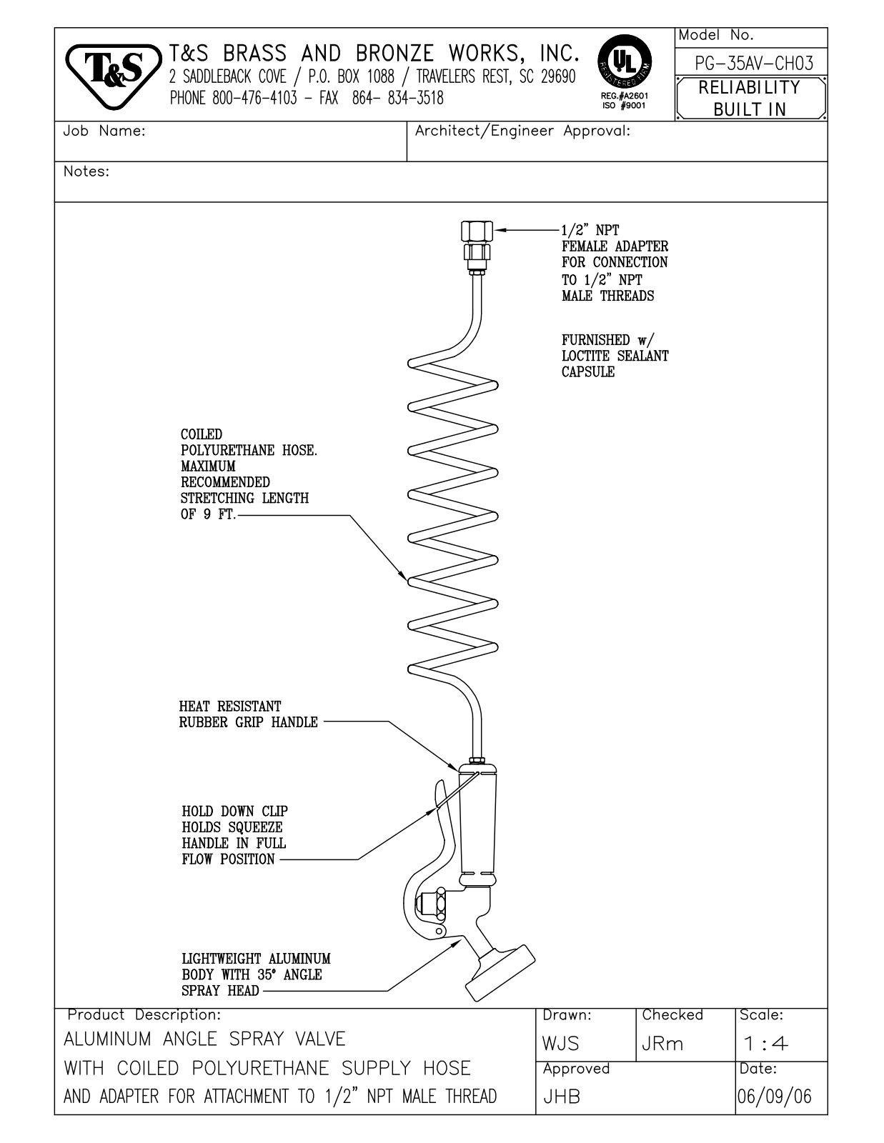 T&S Brass PG-35AV-CH03 User Manual