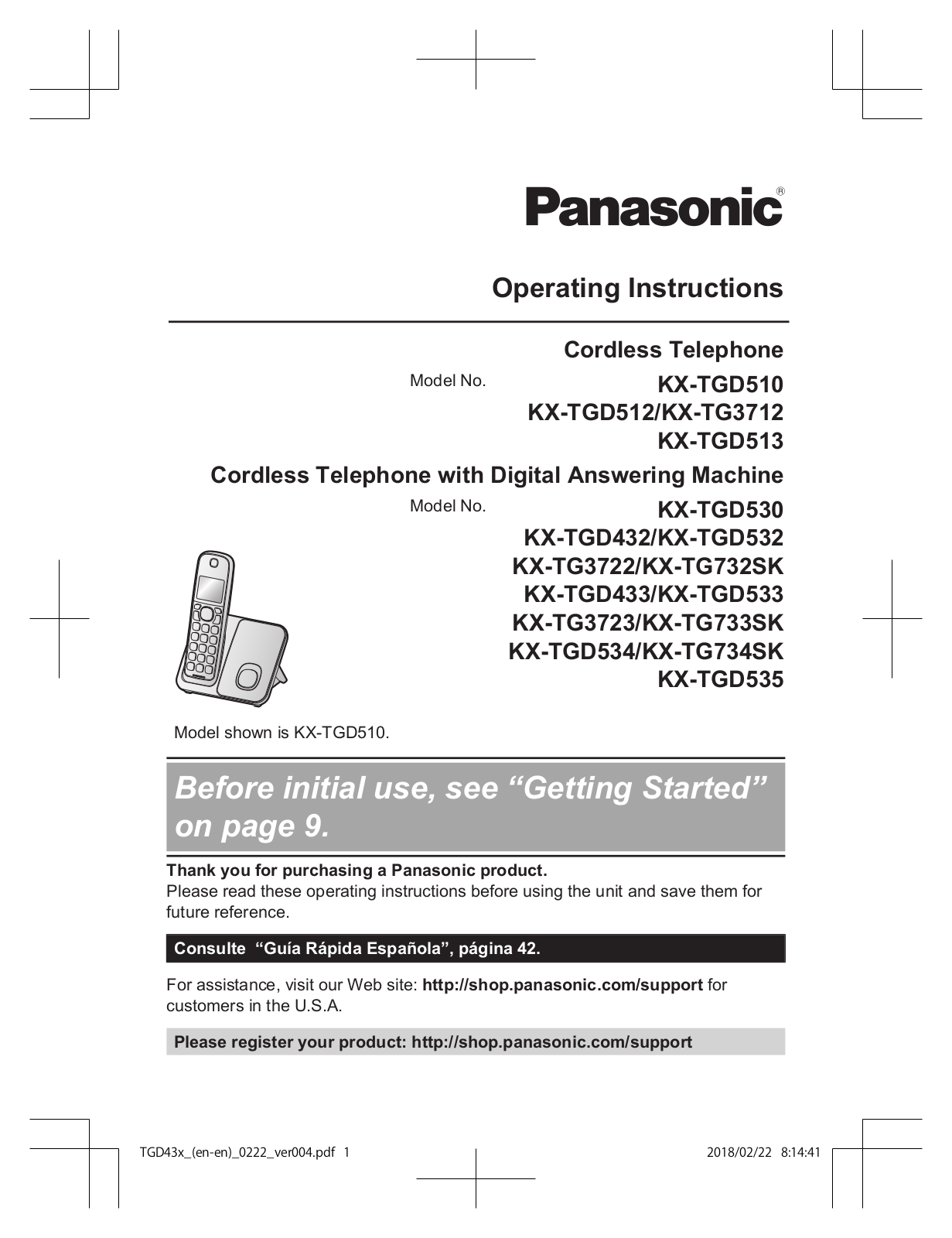 Panasonic KX-TGD512, KX-TG3712, KX-TGD513, KX-TGD530, KX-TGD432 Operating Instructions