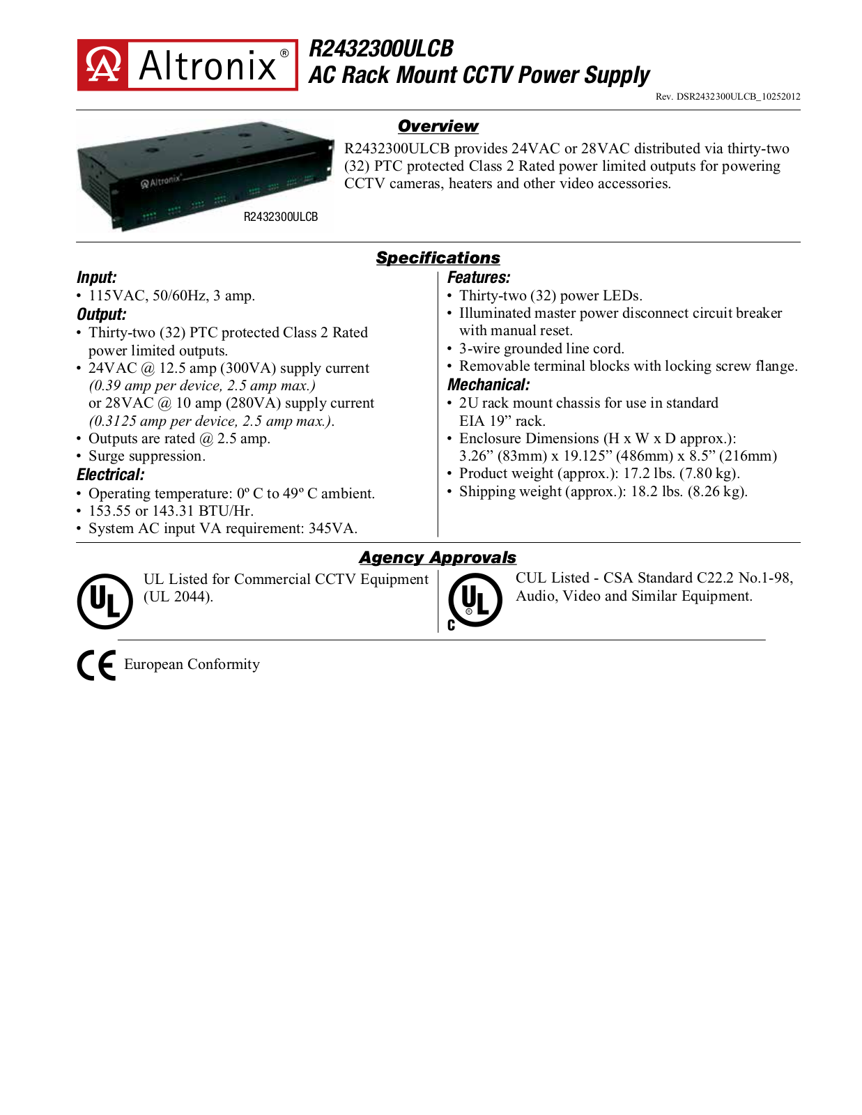 Altronix R2432300ULCB Data Sheet