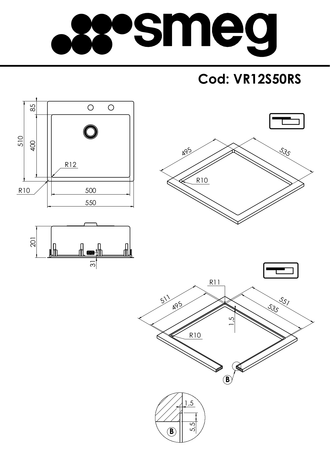 Smeg VR12S50RS Installation manual