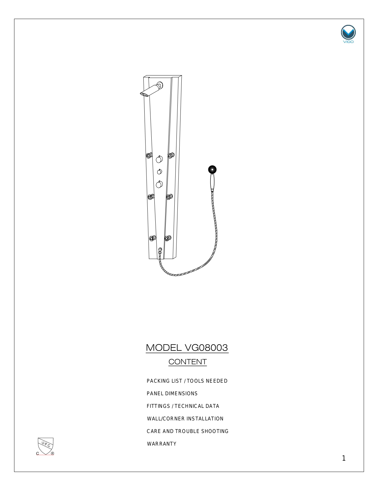 Vigo VG08003 User Manual