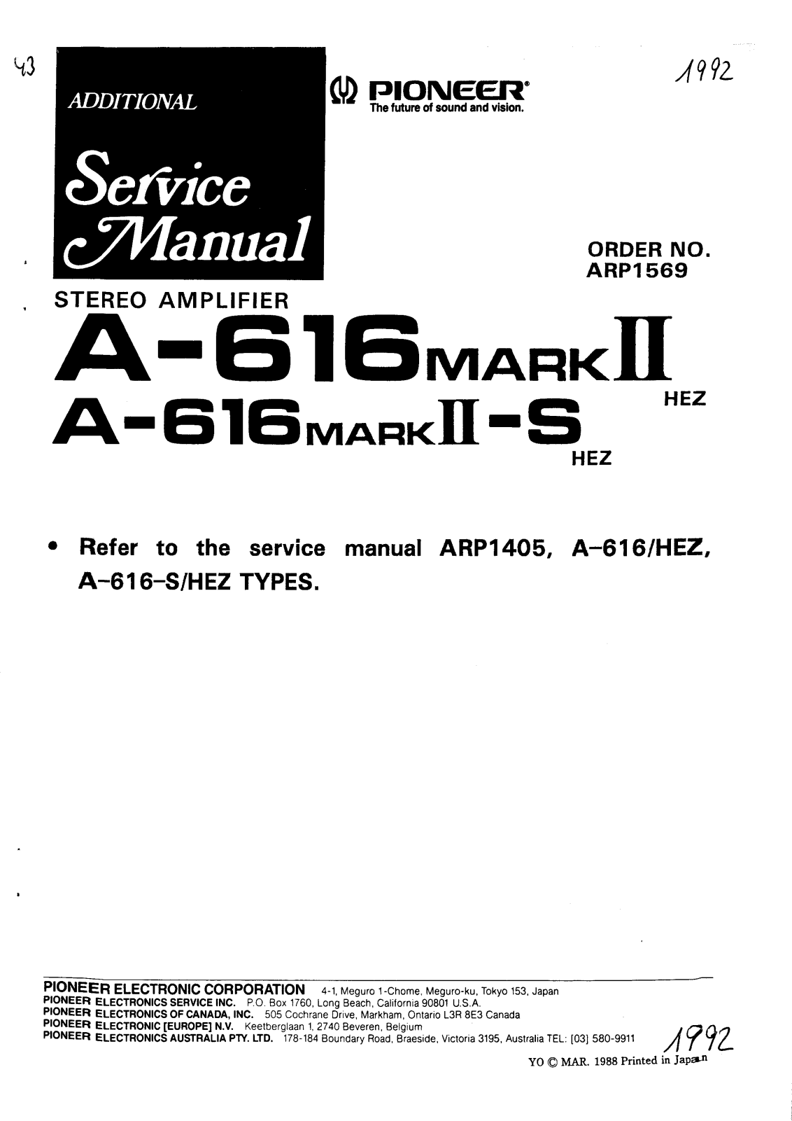 Pioneer A-616 Mk2, A-616-S-Mk2 Service manual