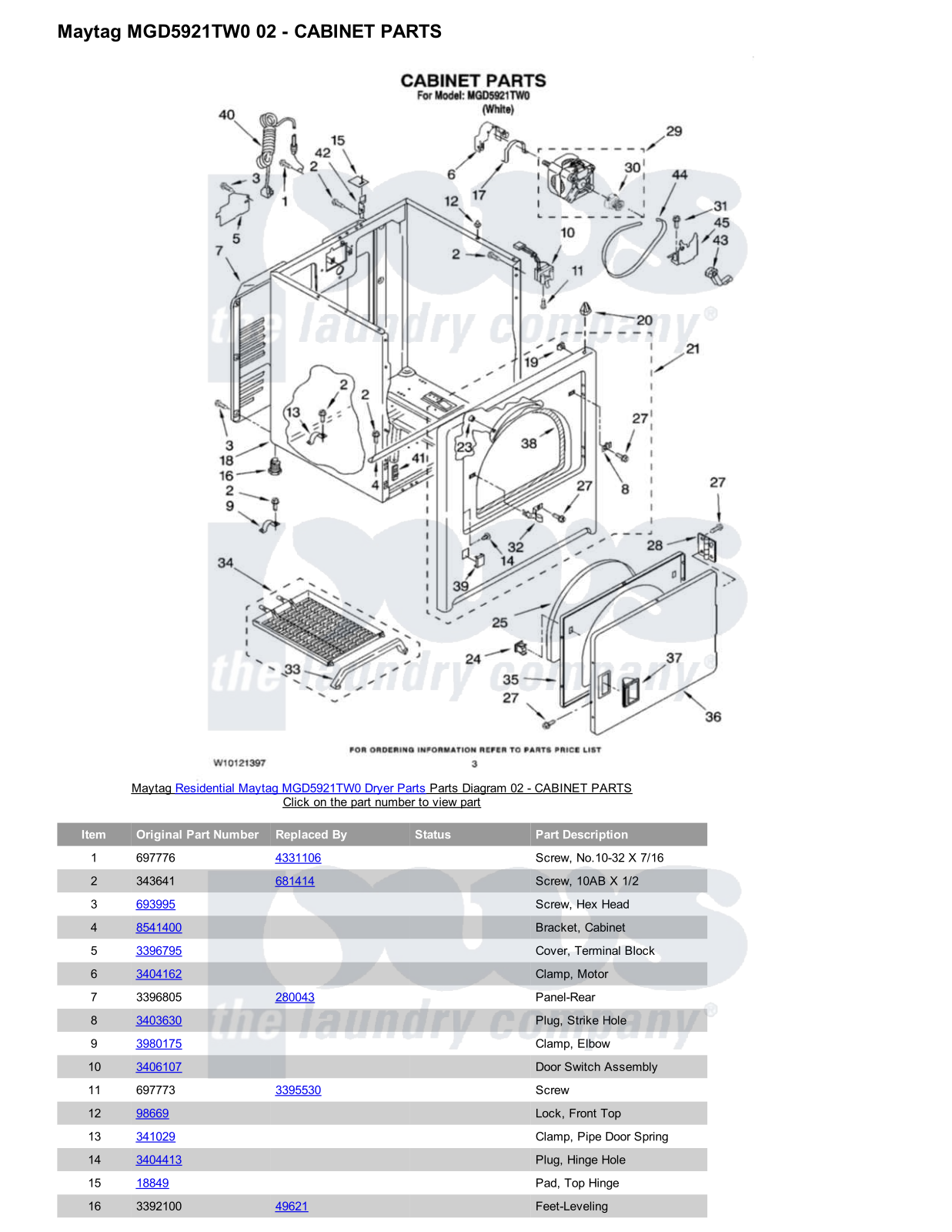 Maytag MGD5921TW0 Parts Diagram