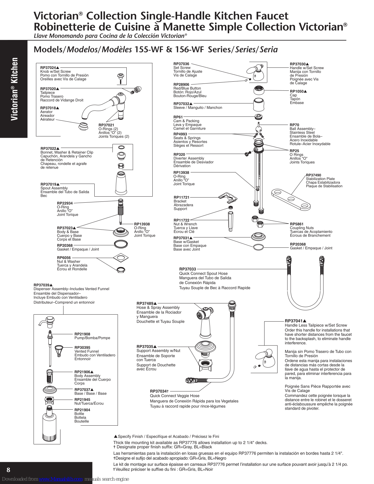 Delta Victorian 155-WF Series, Victorian 156-WF Series Parts List