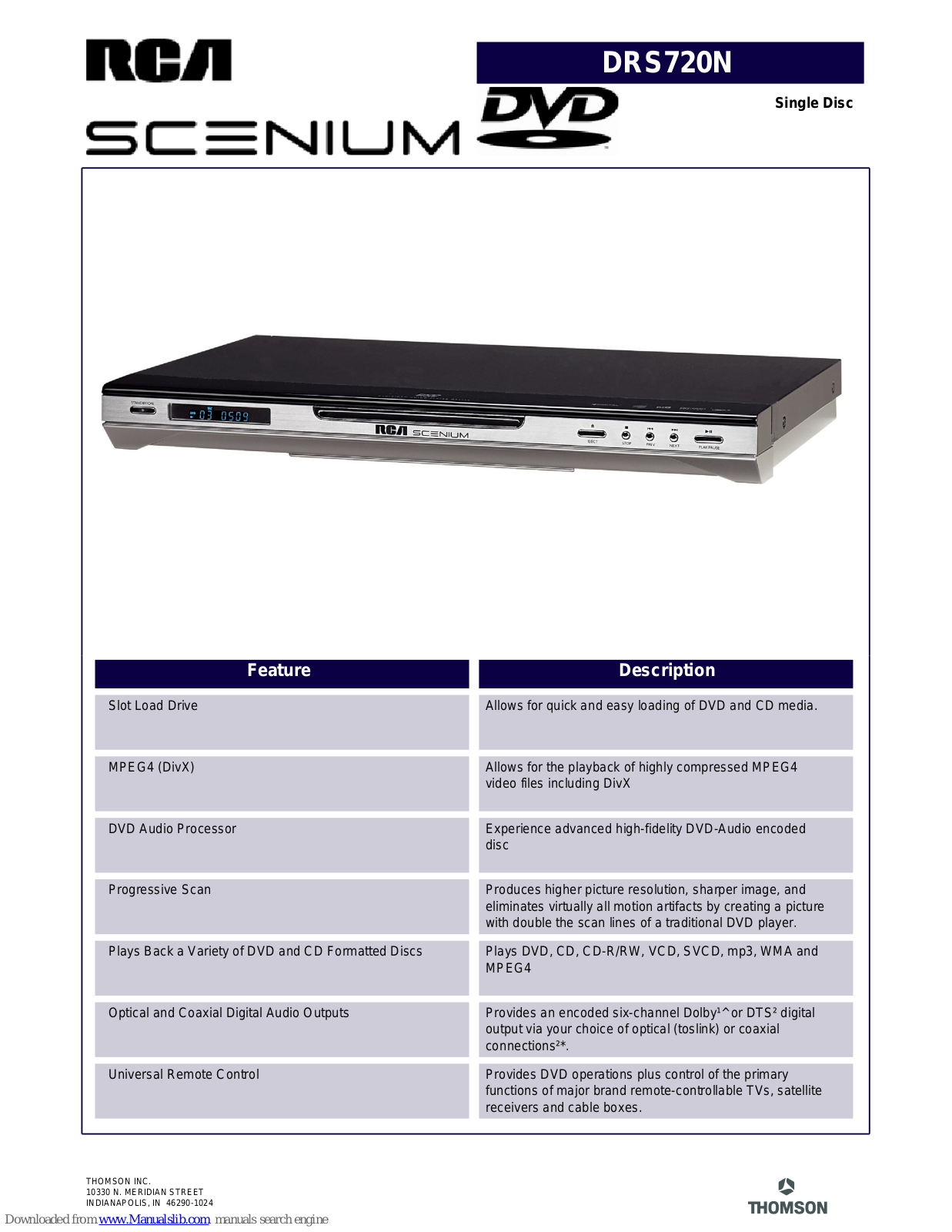 RCA Scenium DRS720N Specifications