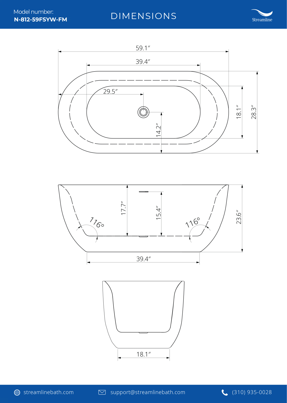 Streamline Bath SLBH6557 Dimensions - ManualMachine.com