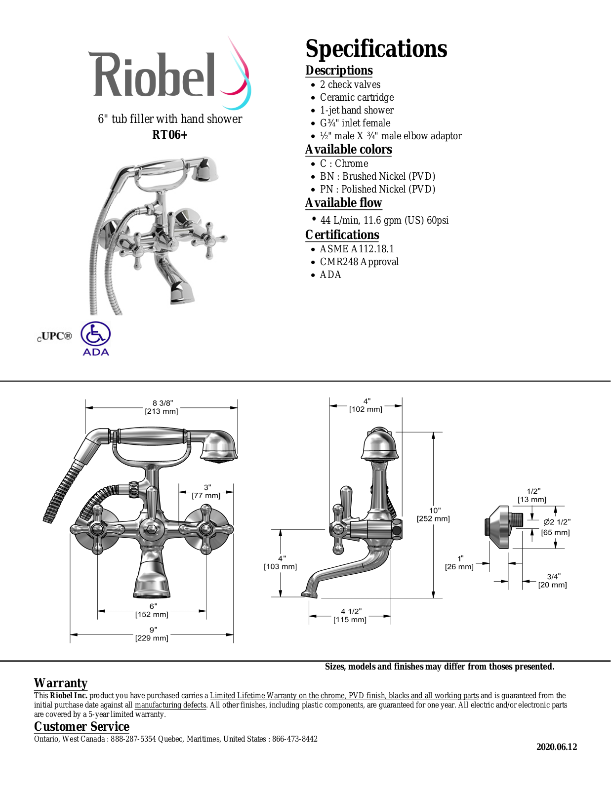 Riobel RT06PN, RT06BN, RT06C Specifications - ManualMachine.com