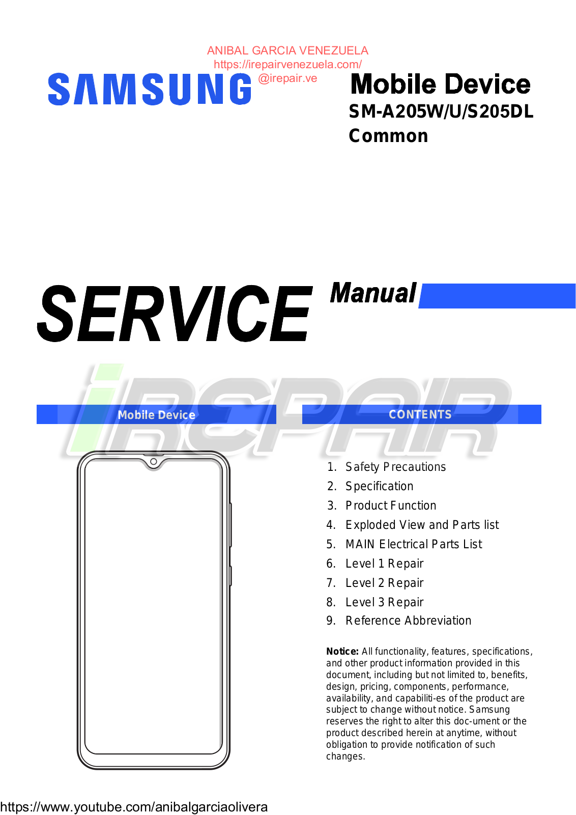 SAMSUNG SM-A205W Service and repair manual