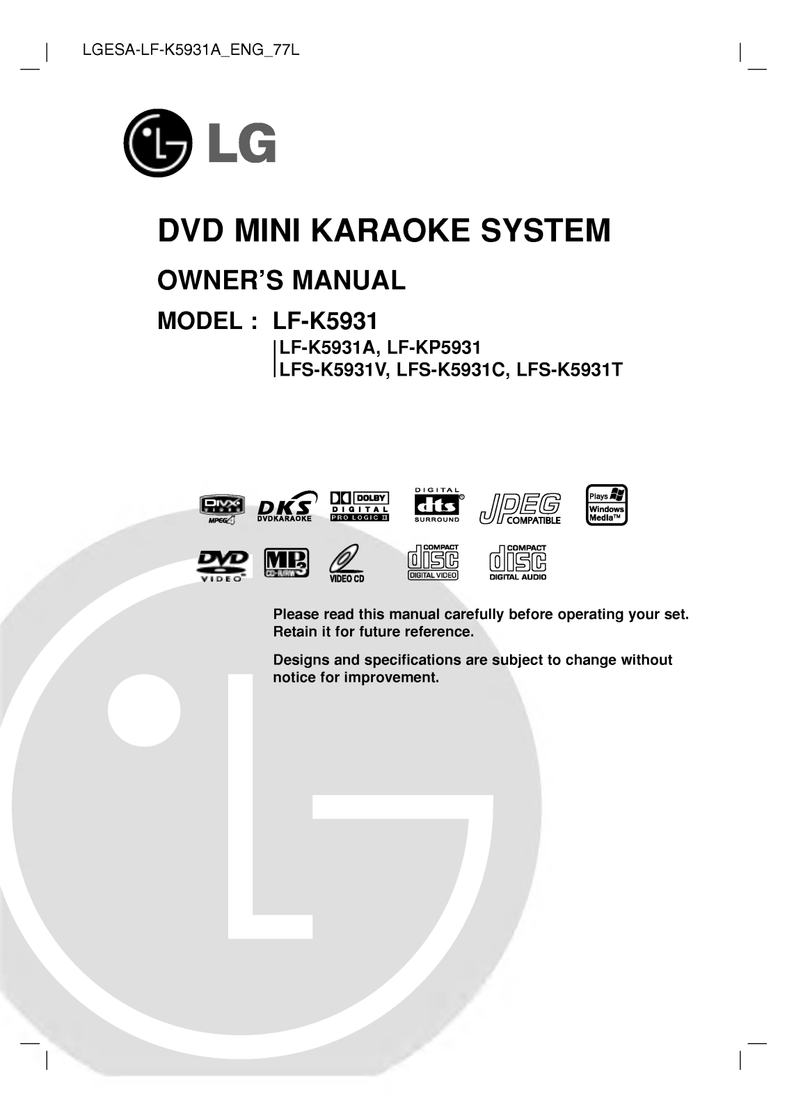 LG LF-K5931A Owner’s Manual