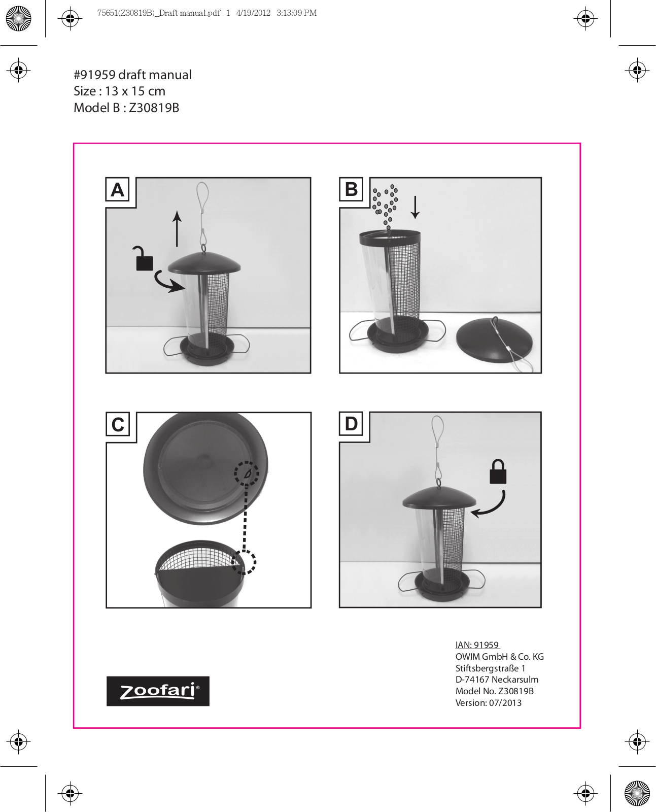 Zoofari Z30819A User Manual