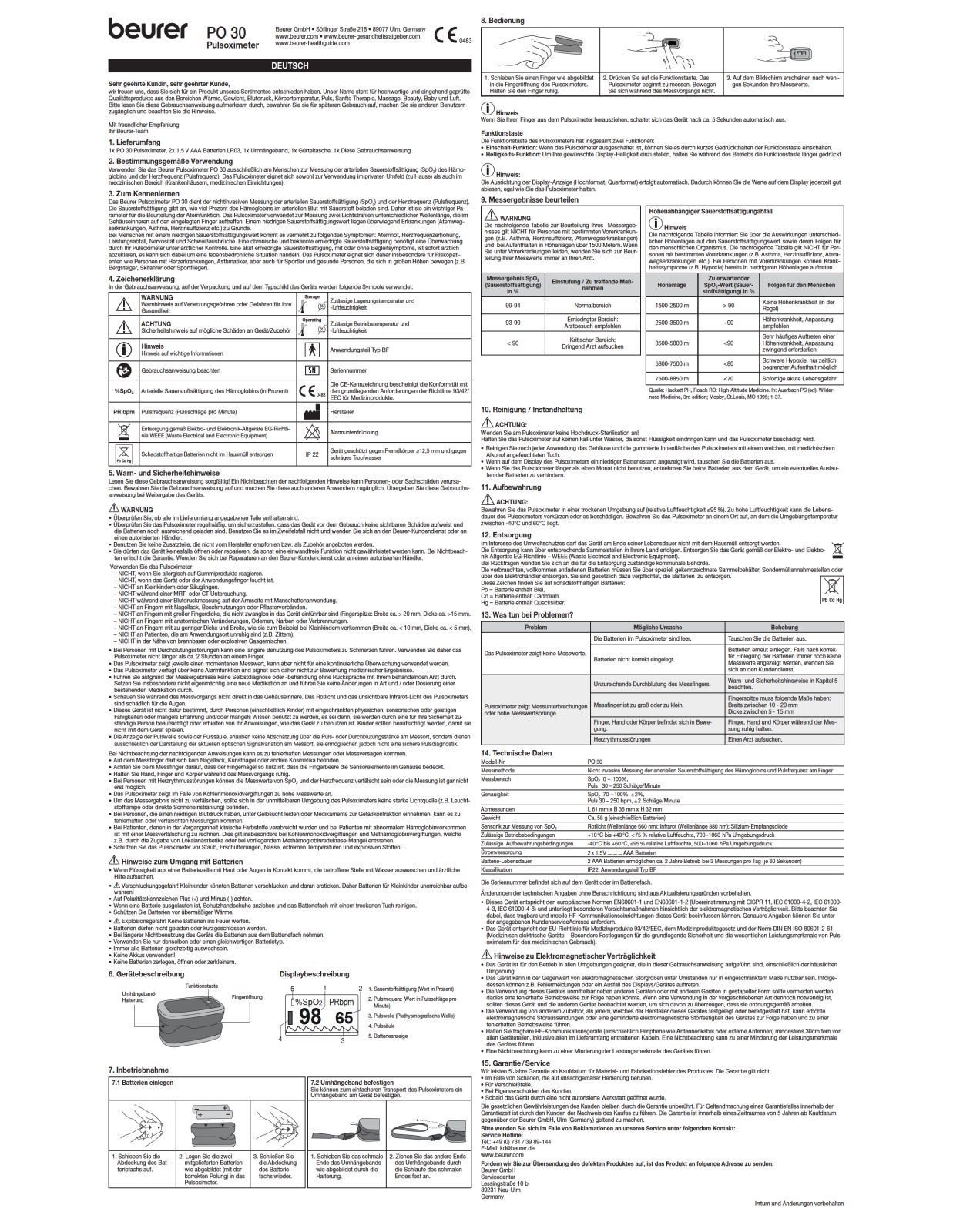 Beurer PO 30 User Manual