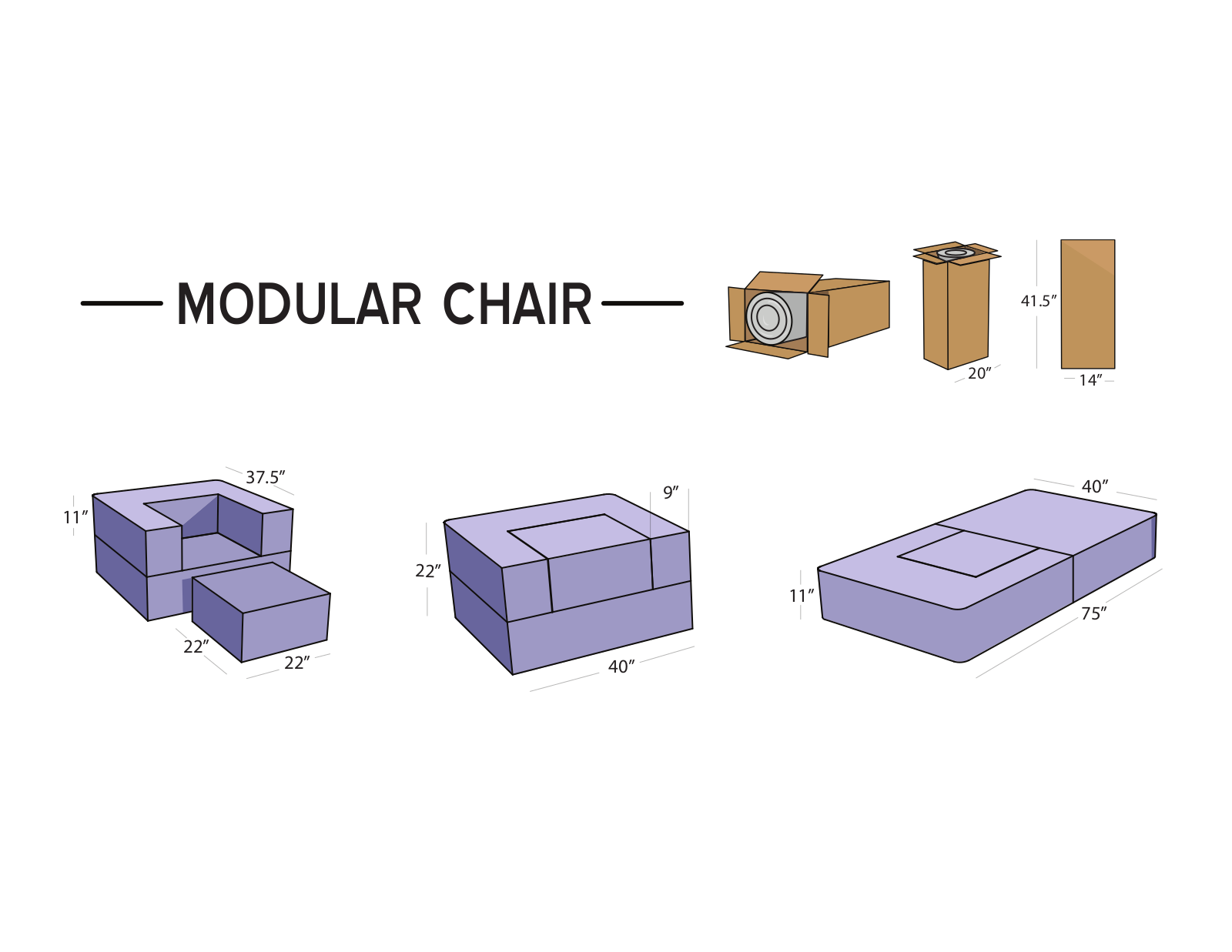 Zipcode Design ZPCD1726 Modular Sleeper Chair Spec Sheet - ManualMachine.com