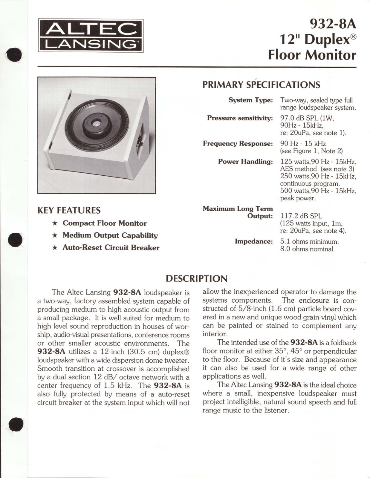 Altec lansing 932-8A User Manual