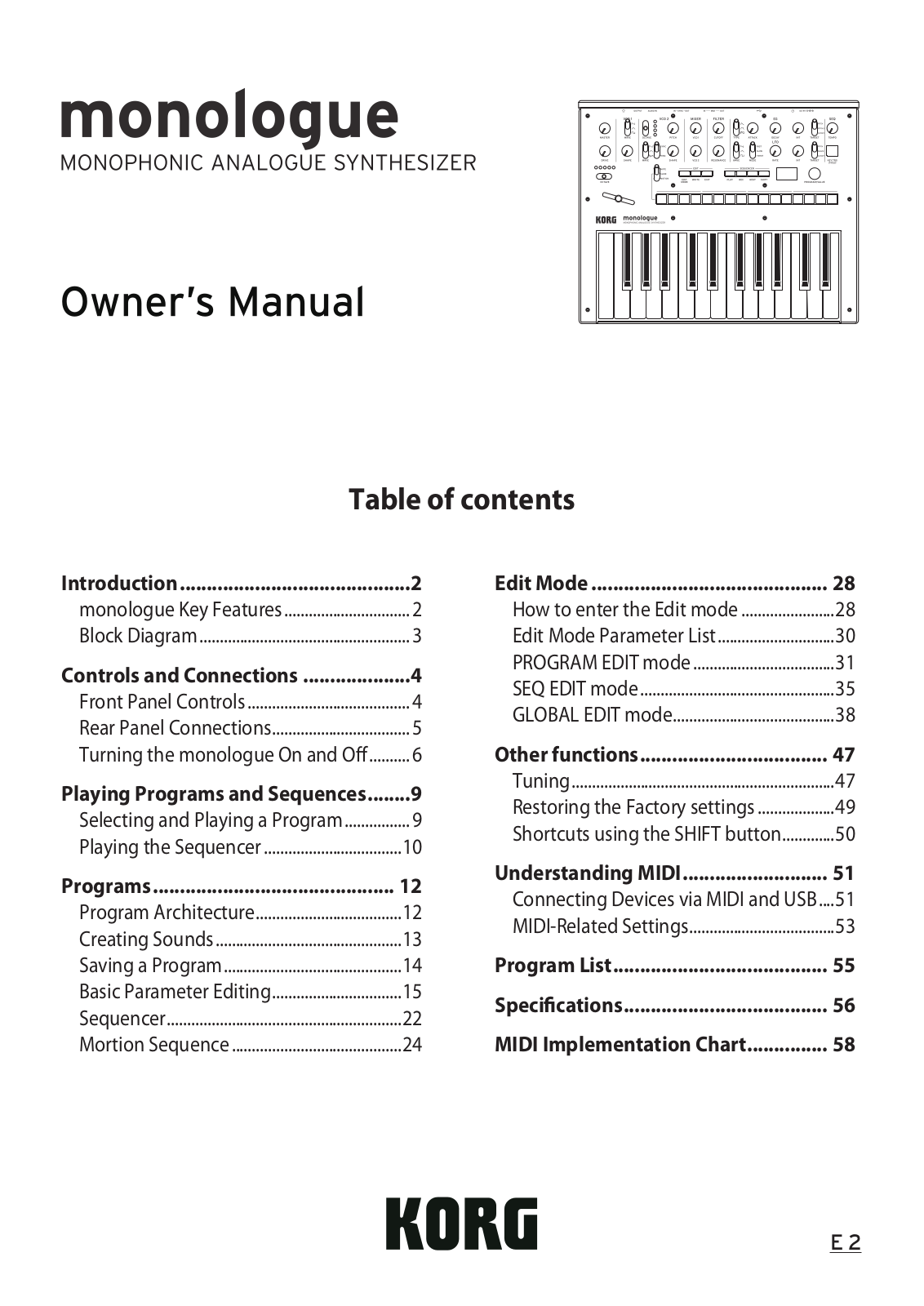 Korg Monologue User Manual