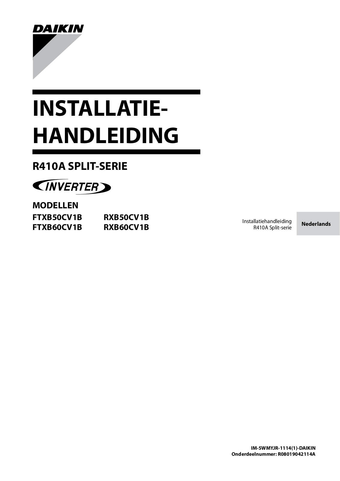 Daikin FTXB50CV1B, RXB50CV1B, FTXB60CV1B, RXB60CV1B Installation manual