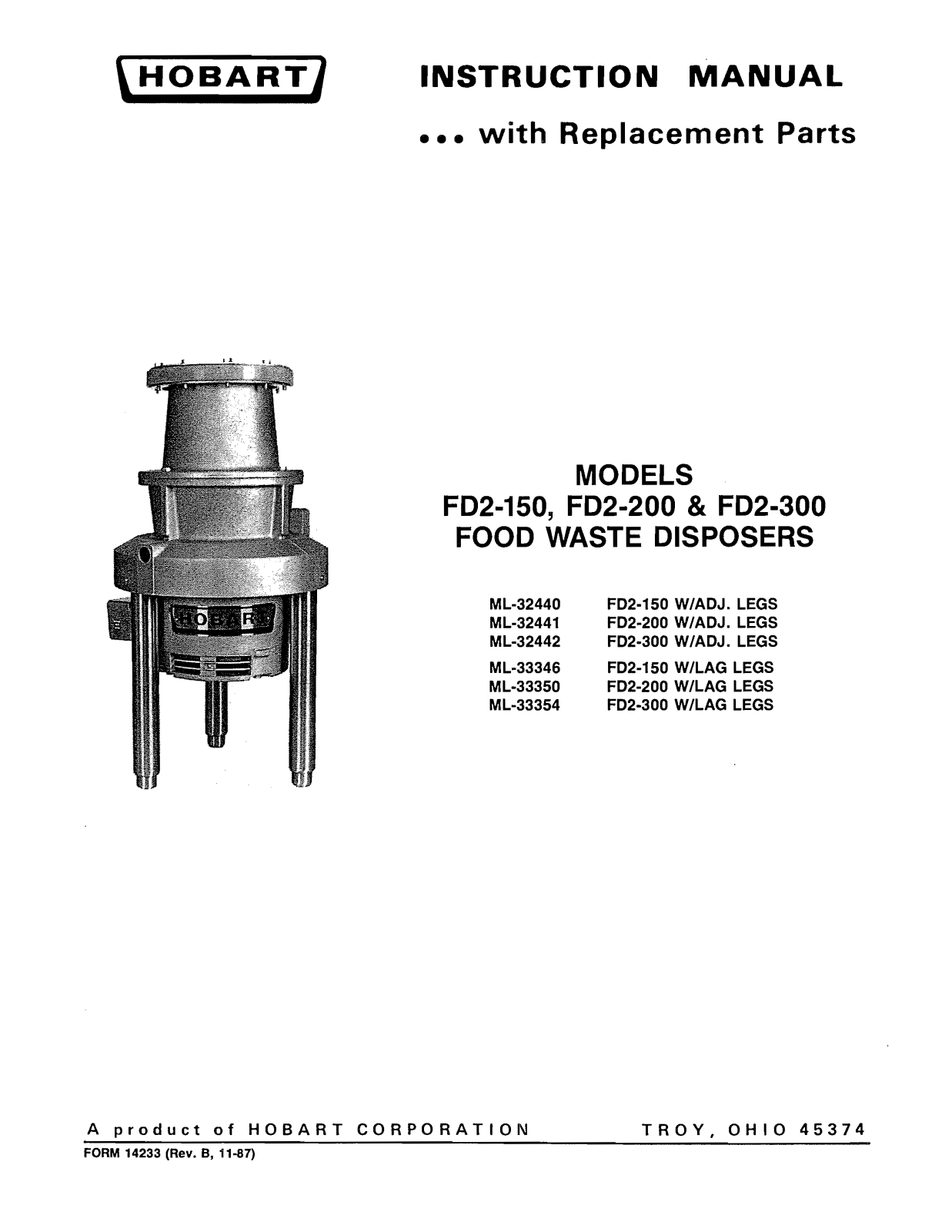 Hobart FD2-200 Installation Manual
