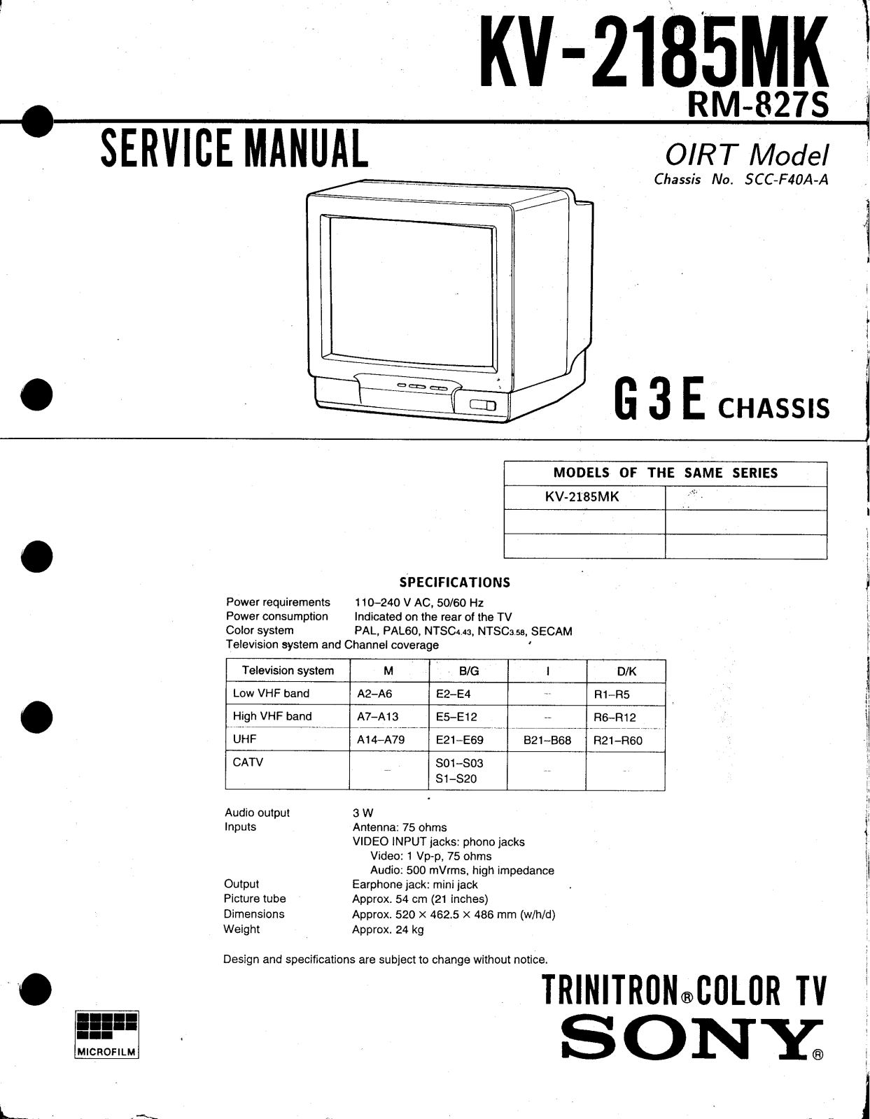 Sony KV-2185MK Service manual