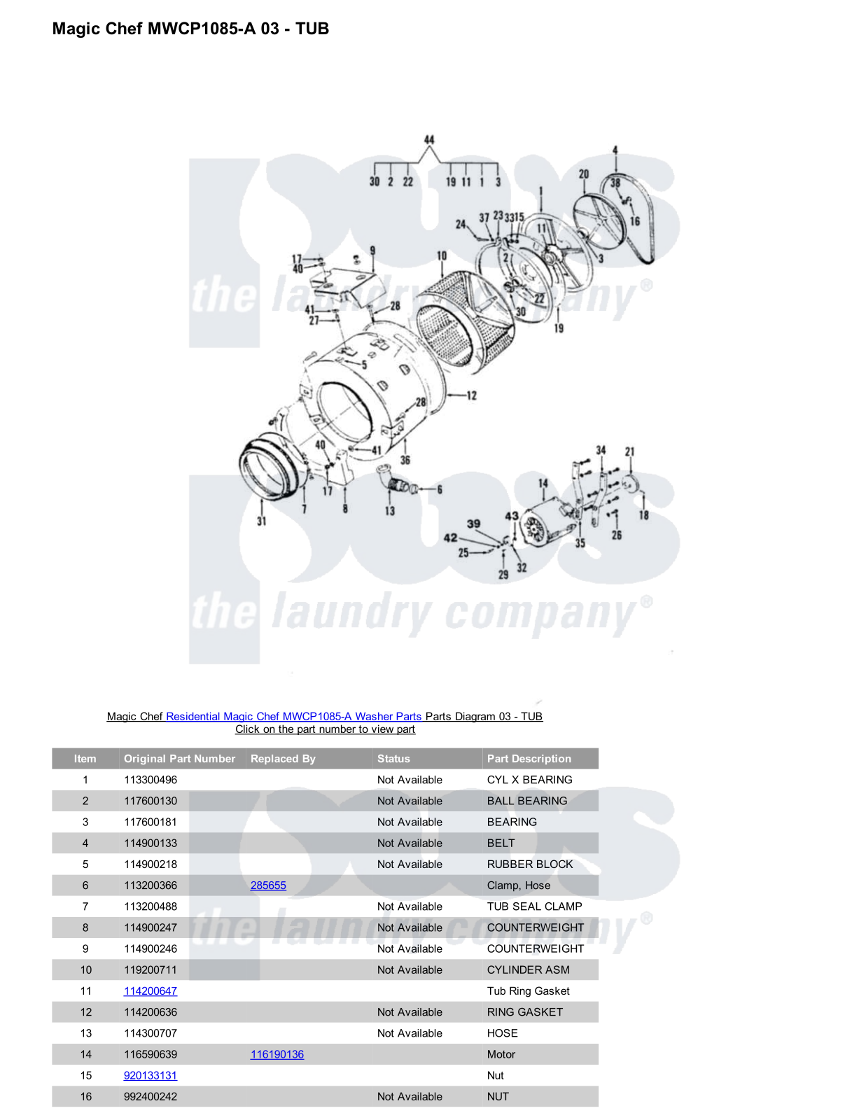 Magic Chef MWCP1085-A Parts Diagram