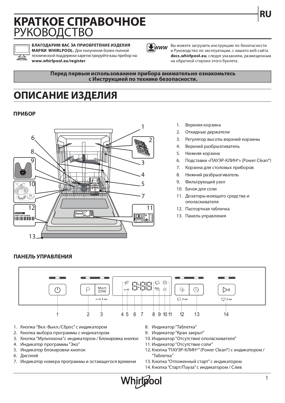 WHIRLPOOL WFC 3C26 P IS Daily Reference Guide