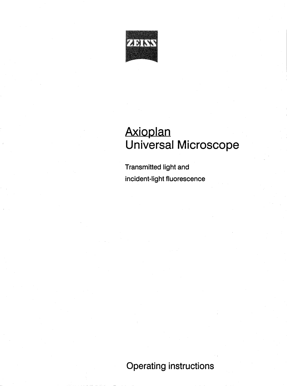 Zeiss Axioplan User Manual